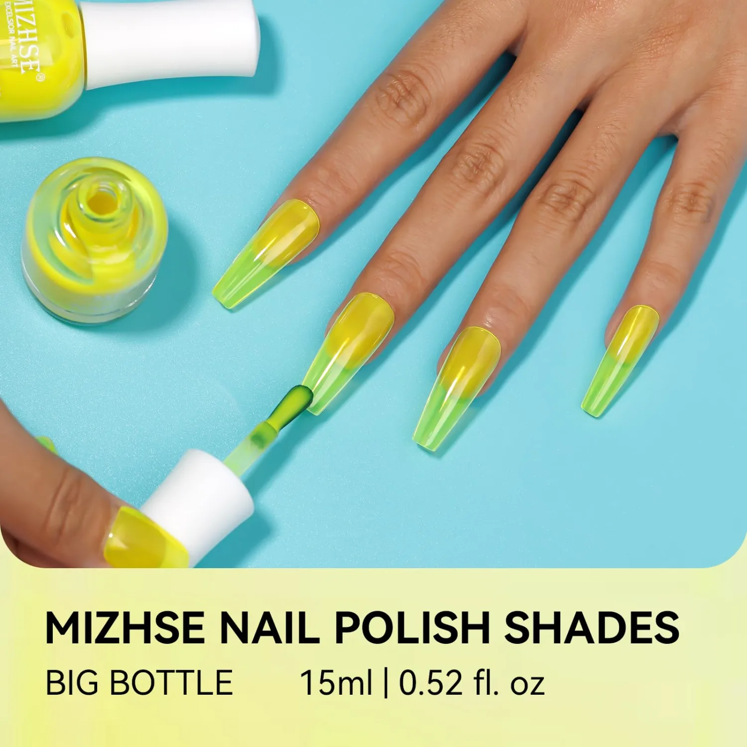 MIZHSE Quick Dry Nail Polish: Neon Yellow Fall Nail Polish Air Dry Fast, 15ml/0.5 fl oz Regular Water-based Nail Lacquer Non-Gel Full Coverage High Glossy Shine Manicure DIY Nail Art Ideal Gift