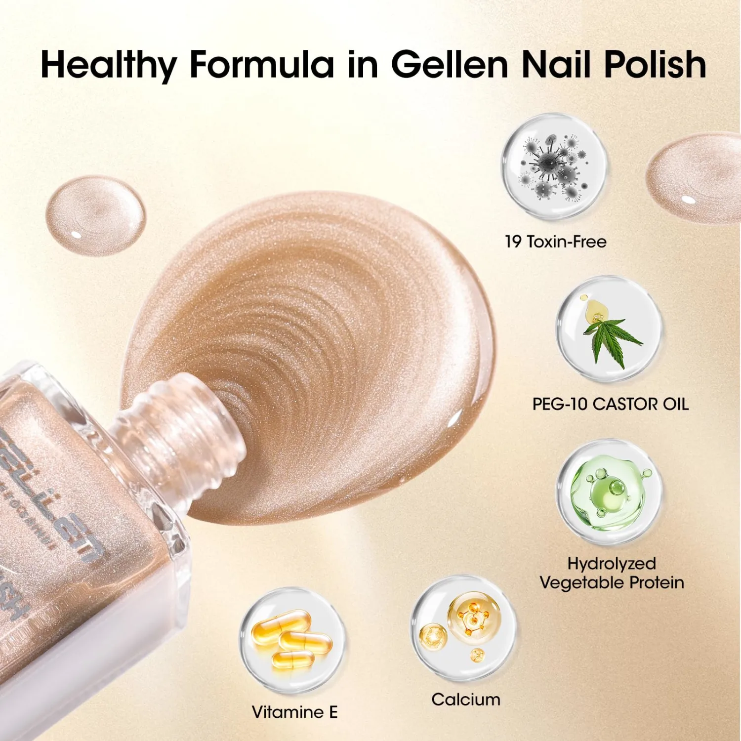 GELLEN Quick Dry Cat Eye Nail Polish, Magnetic Champagne Fingernail Polish, Fast Drying Glitter Holographic Nail Polish Non Gel with Magnet Tool, DIY Salon Home, 0.51 Fl.oz