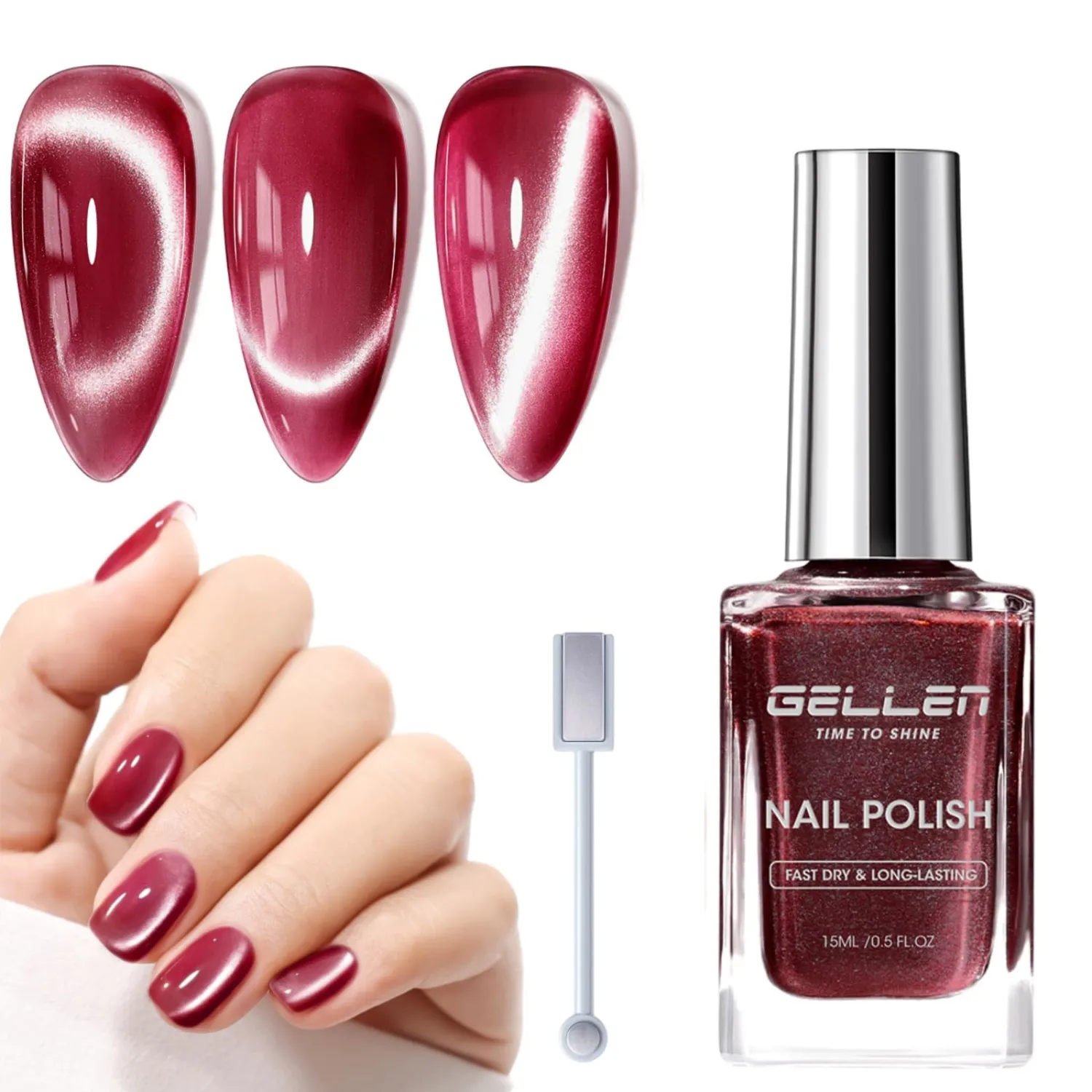 GELLEN Nail Polish, Cat Eye Nail Polish Quick Dry, Plum Purple Fingernail Polish