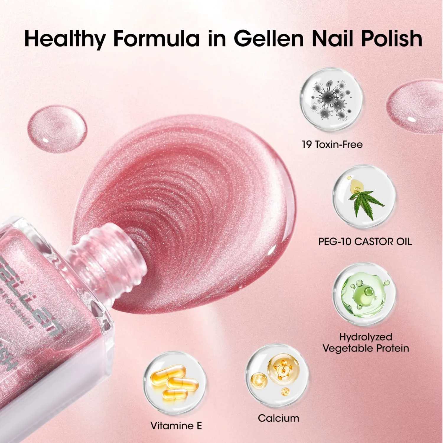 GELLEN Quick Dry Cat Eye Nail Polish, Magnetic Pink Fingernail Polish, Fast Drying Glitter Holographic Nail Polish Non Gel with Magnet Tool, DIY Salon Home