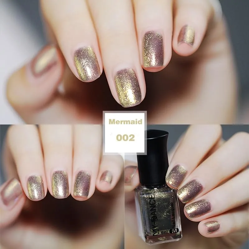 Pearl Champagne Gold Holographic Shimmer Metallic Nail Polish, Long Lasting Quick Dry Nail Lacquer, Shiny Nail Art Polish Air Fast Drying DIY Manicure for Women (002, 6ml)