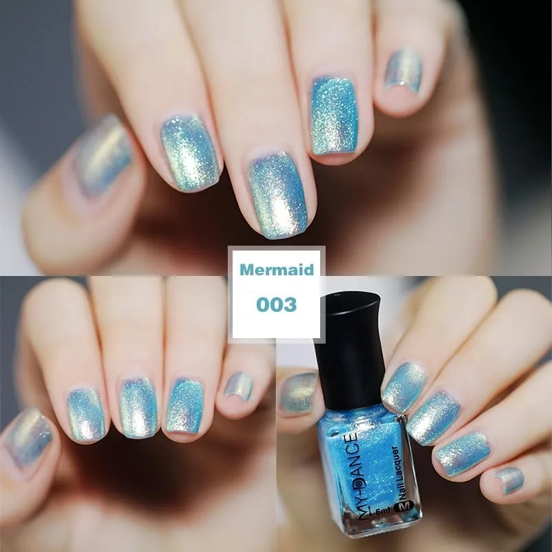 Pearl Iridescent Ice Blue Nail Polish, Long Lasting Quick Dry Light Sky Blue Nail Lacquer, Shiny Shimmer Nail Art Polish Air Fast Drying DIY Manicure for Women (003, 6ml)