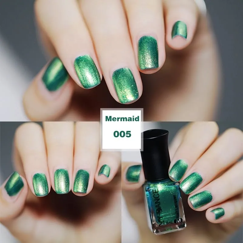 Pearl Nail Polish Iridescent Shimmer Emerald Green Aurora metallic Chameleon Green Long Lasting Quick Dry Nail Lacquer, Shiny Nail Art Polish Air Fast Drying DIY Manicure for Women (005, 6ml)
