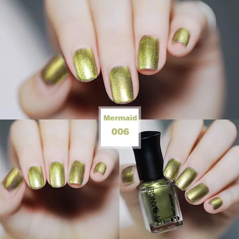 Pearl Metallic Olive Green Gold Nail Polish, Long Lasting Quick Dry Nail Lacquer, Shiny Shimmer Nail Art Polish Air Fast Drying DIY Manicure for Women (006, 6ml)
