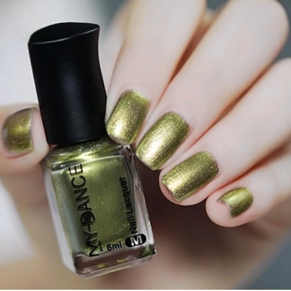 Pearl Metallic Olive Green Gold Nail Polish, Long Lasting Quick Dry Nail Lacquer, Shiny Shimmer Nail Art Polish Air Fast Drying DIY Manicure for Women (006, 6ml)