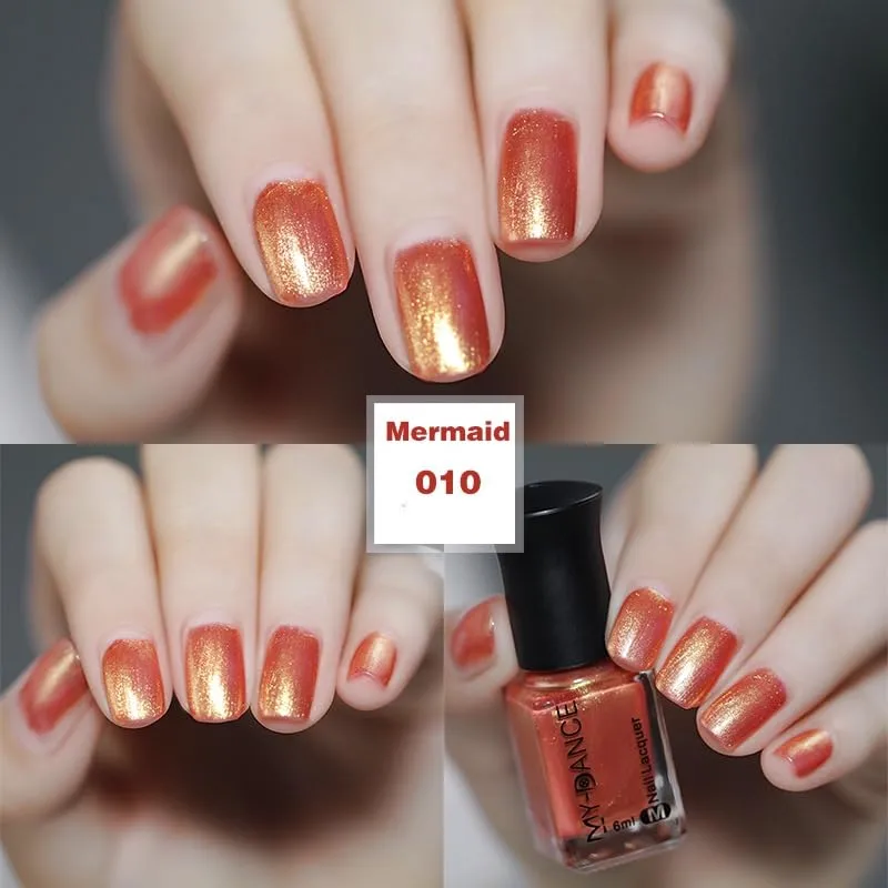 Pearl Shimmer Coral Orange Nail Polish, Long Lasting Quick Dry Nail Lacquer, Shiny Nail Art Polish Air Fast Drying DIY Manicure for Women (010, 6ml)