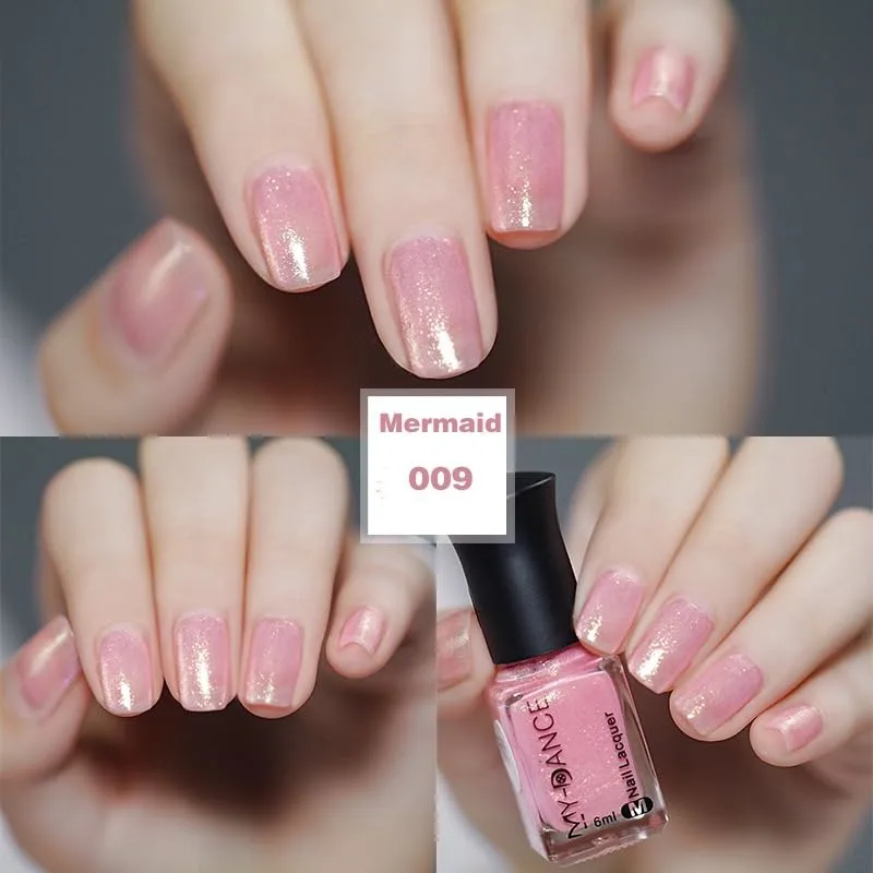 Sheer Pearl Pink Nail Polish, Long Lasting Quick Dry Nude Pink Nail Lacquer, Shiny Shimmer Glitter Baby Pink Nail Art Polish Air Fast Drying DIY Manicure for Women (009, 6ml)