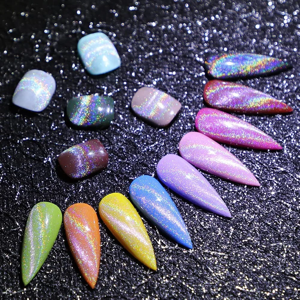 MIZHSE Universal Rainbow Cat Eye Gel Nail Polish, Holographic 9D Cat Eye Magnetic Gel Polish with Magnet Stick, Shiny Glitter Chrome Gel Polish Soak Off Gel Nail Art Salon Manicure DIY at Home