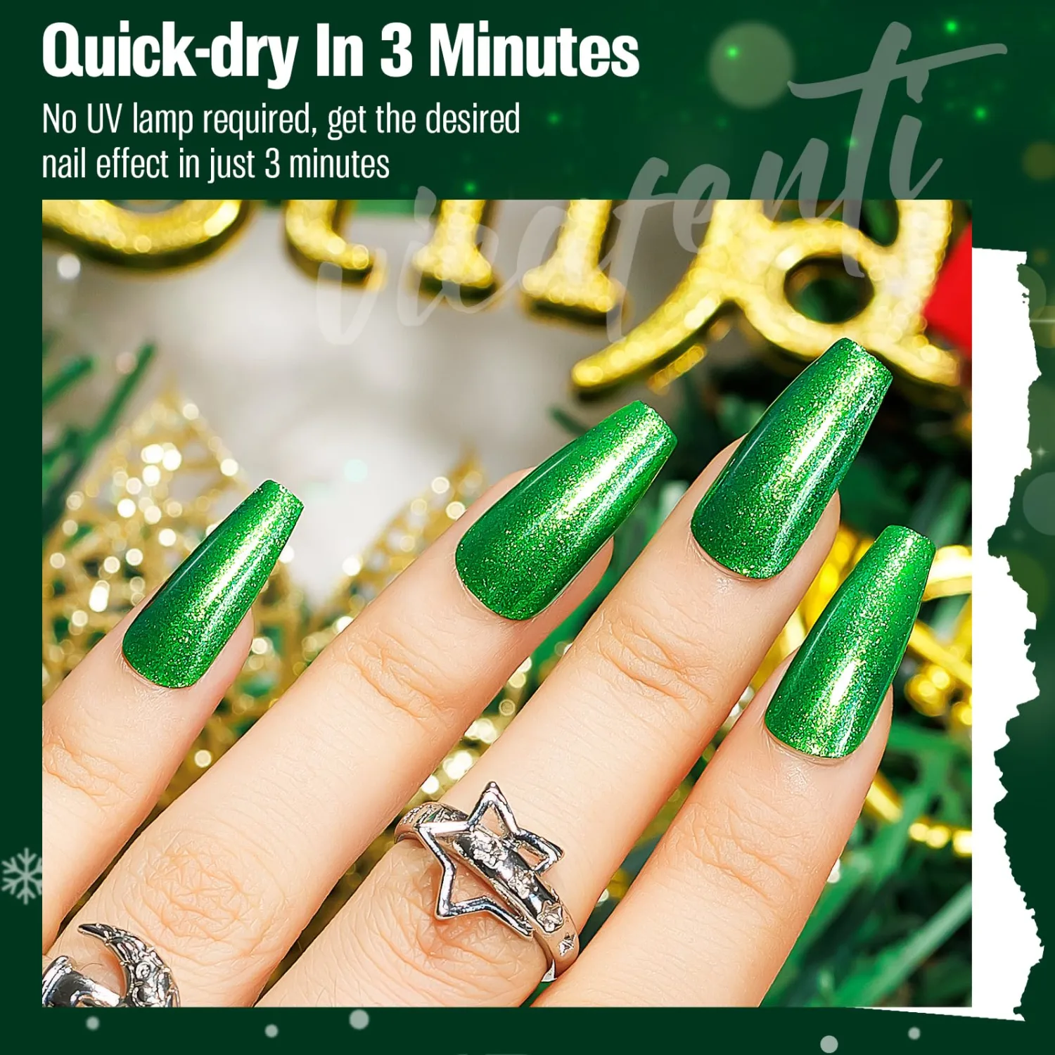 Nail Polish Glitter Green 15ml, Quick Drying Nail Polish Regular Lacquer Aurora Long-Lasting Air Dry Long-Lasting Oil-Base Manicure DIY Salon for Ladies