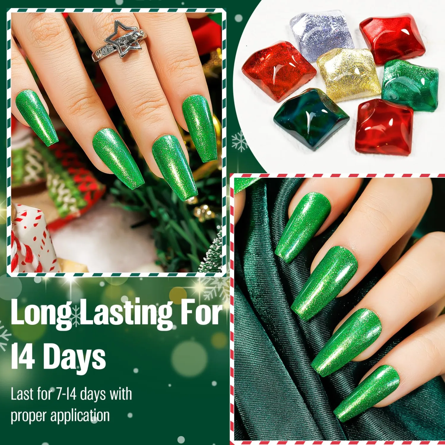 Nail Polish Glitter Green 15ml, Quick Drying Nail Polish Regular Lacquer Aurora Long-Lasting Air Dry Long-Lasting Oil-Base Manicure DIY Salon for Ladies