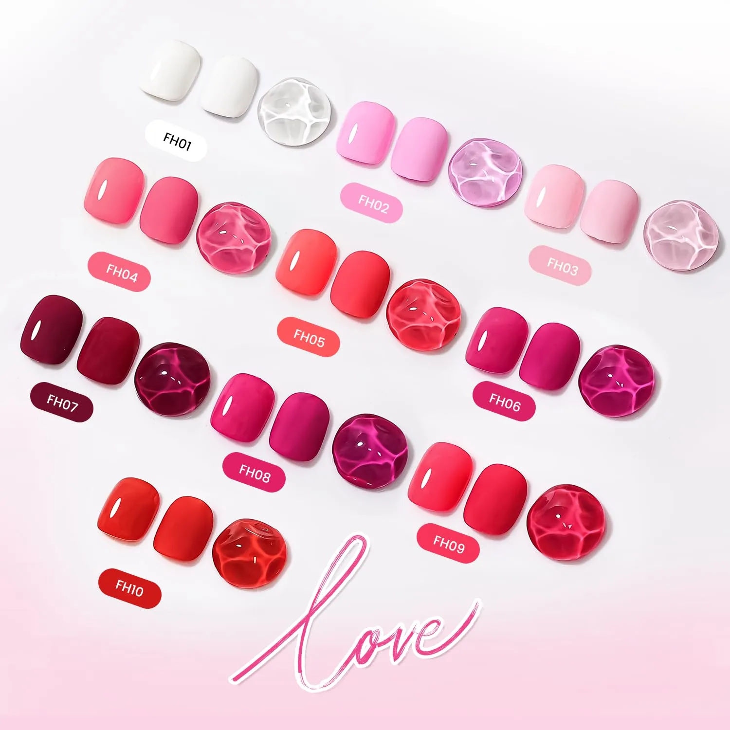 JODSONE 12 PCS Gel Nail Polish Set with Base Coat and Top Coat Limited Red Pink High Gloss Fashion Gifts for Women & Girls