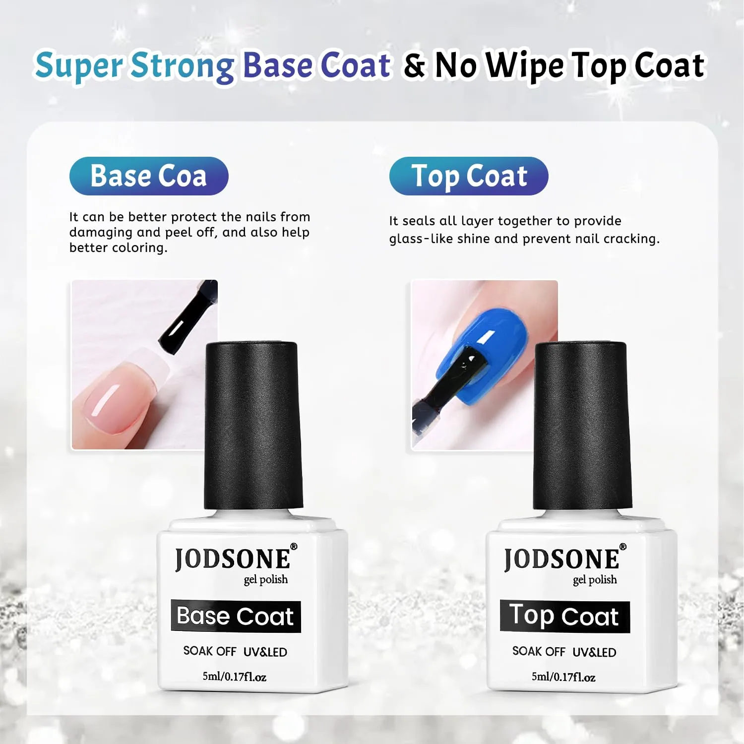 JODSONE 9 Blue Jelly Colors Gel Nail Polish Set Base Coat and Top Coat Soft Shimmery Blue Colors DIY Nail Art at Home