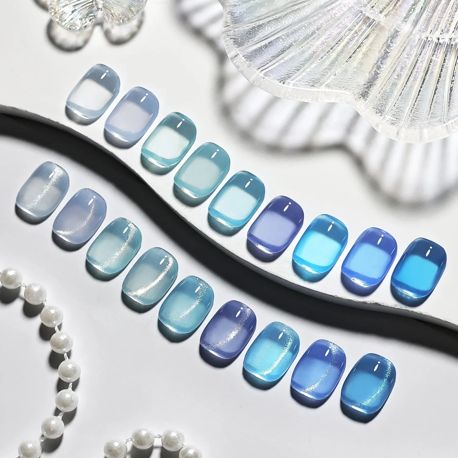 JODSONE 9 Blue Jelly Colors Gel Nail Polish Set Base Coat and Top Coat Soft Shimmery Blue Colors DIY Nail Art at Home