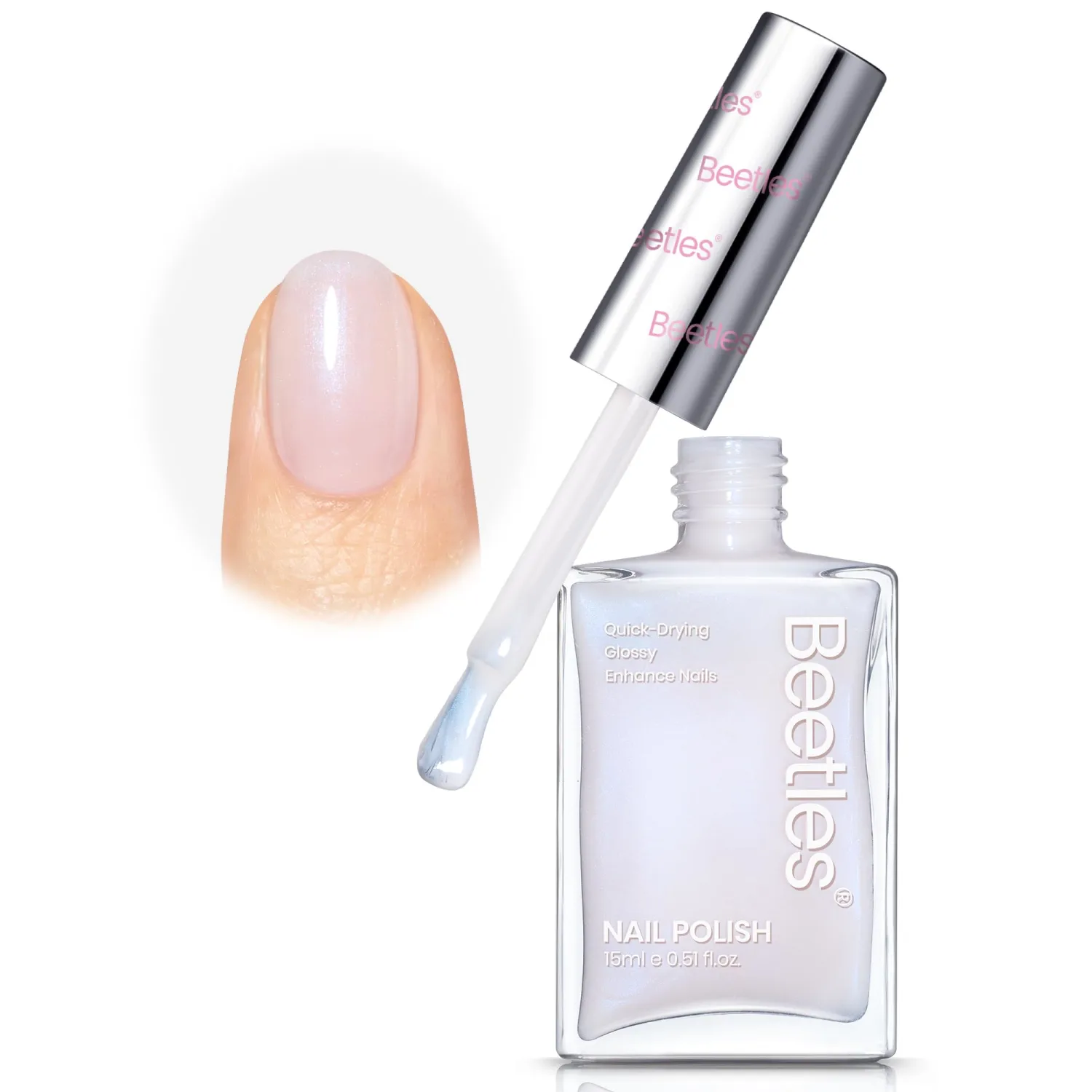 Beetles Nail Polish - Jelly White Nail Polish Natural Blue Glitter Nail Concealer Fast Dry Quick Milky White Nail Strengthener and Growth Treatment for Thin and Damaged Nails,0.51 FL OZ