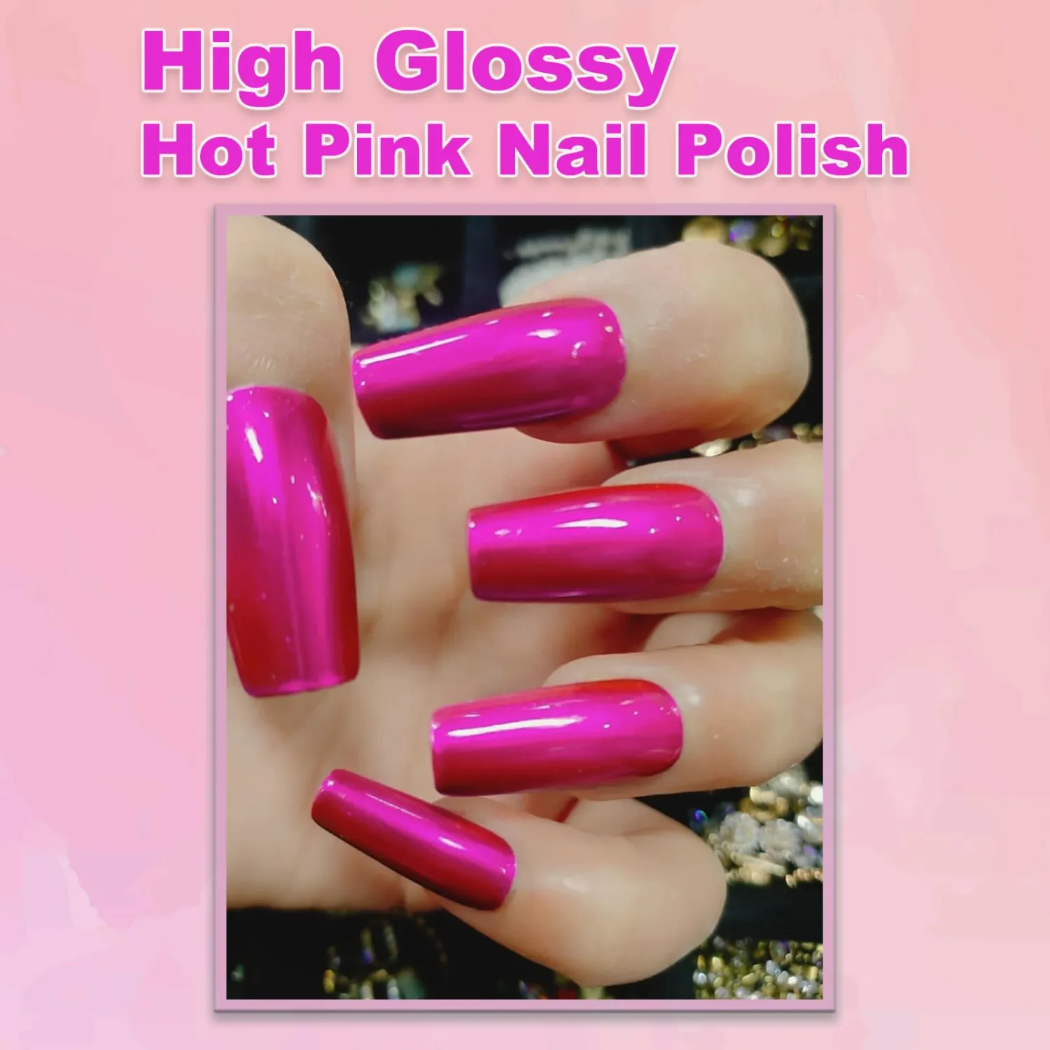 NovaCharm 12ml Hot Pink Nail Polish - Neon Pink Fingerail Polish Quick Dry - High Glossy Iridescent Nail Art Varnish - Shimmer Pink Nail Gel - Fast Drying Nail Polish for DIY Nail Art