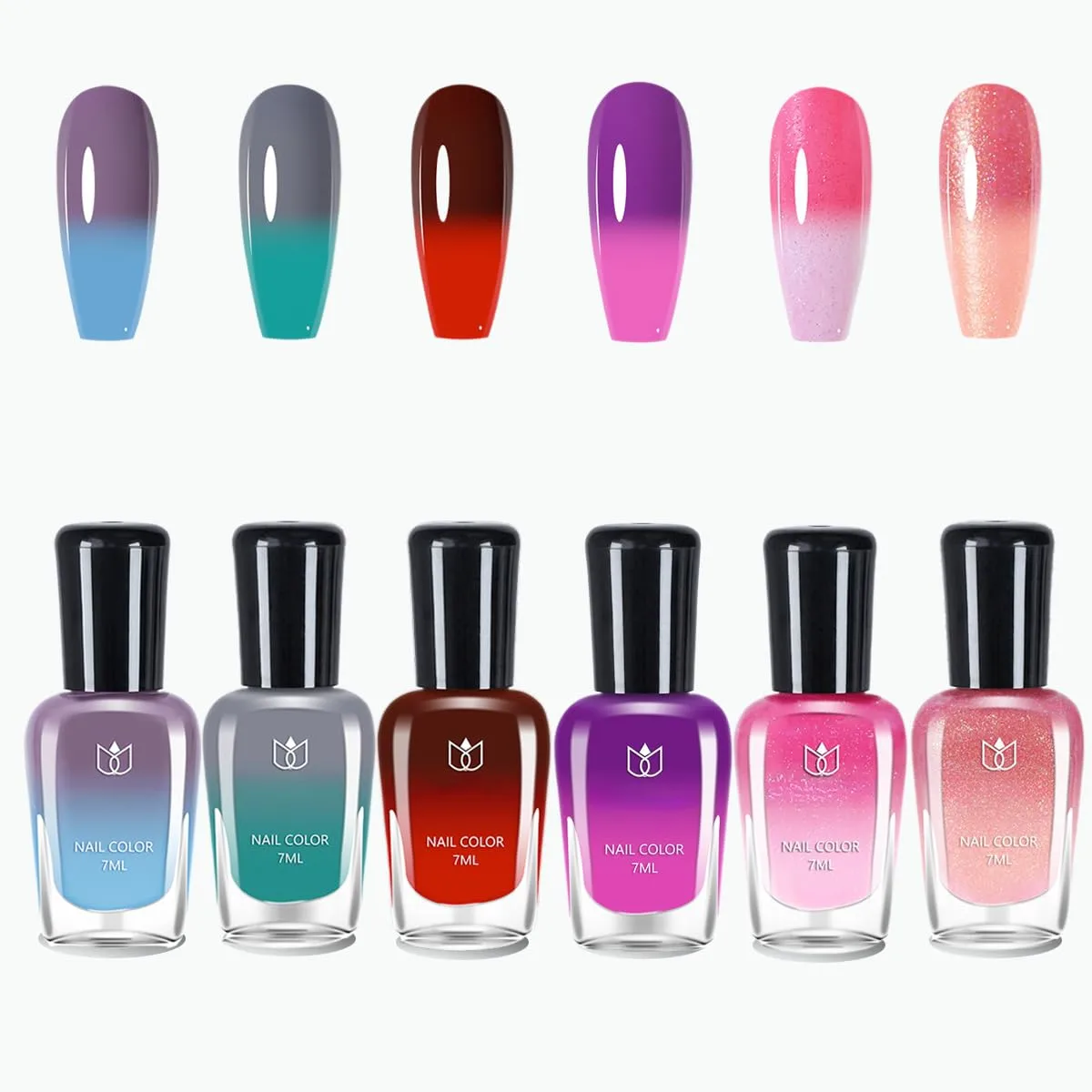 6 Pcs Color Changing Nail Polish Set, Classic Colors Quick Dry Nail Polish Kit 0.24 oz Finger Nail Color Pack Glossy Toenail Polish, Temperature Polish for Women and Girls