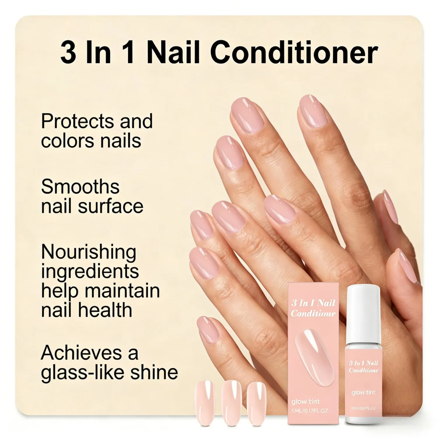 Sheer Pink Nail Polish, 3-in-1 Coloring & Nail Care, Quick Dry, Long Lasting, Natural Glossy Finish for Daily Nail Style