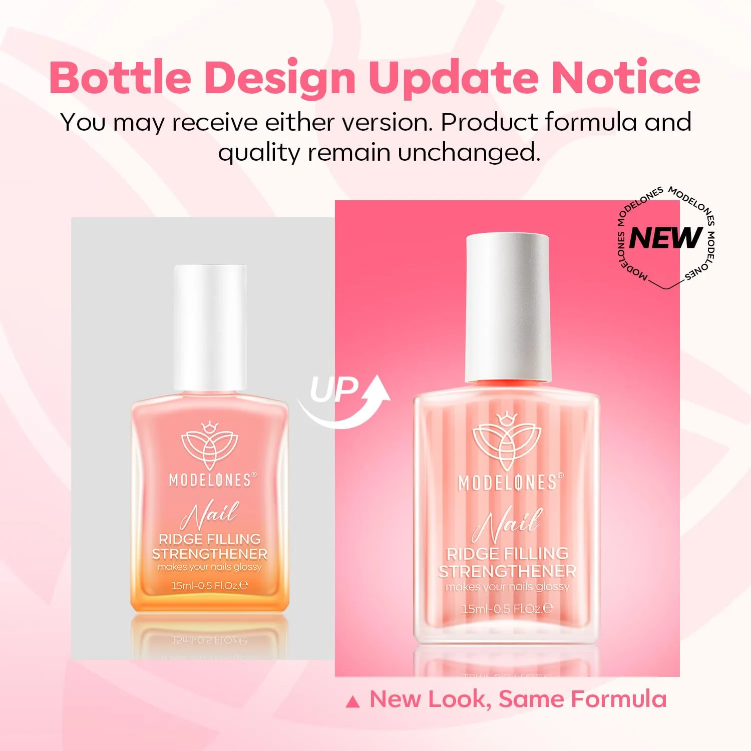 modelones Nail Strengthener,Light Pink Nail Polish Low Odor Nail Hardener Extra Strong and Growth Nail Repair for Damaged Thin Brittle Nails Care Natural Concealer 15 ML
