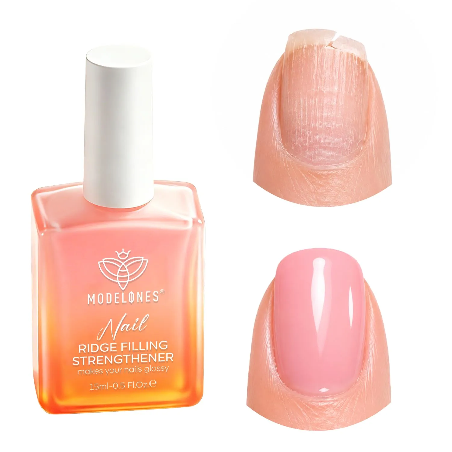 modelones Nail Strengthener,Light Pink Nail Polish Low Odor Nail Hardener Extra Strong and Growth Nail Repair for Damaged Thin Brittle Nails Care Natural Concealer 15 ML