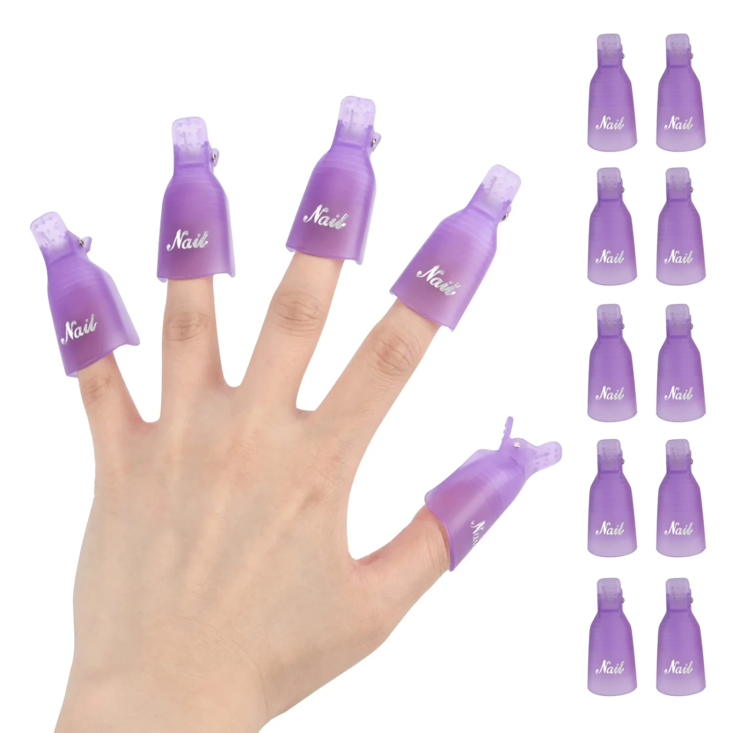 (purple) 10Pcs Plastic Acrylic Nail Art Soak Off Cap Clip UV Gel Polish Remover Wrap Tool Gel Nail Polish Remover Clips for Fingernail Removal Soak Off Clips Wrap Cleaner Cap Clip