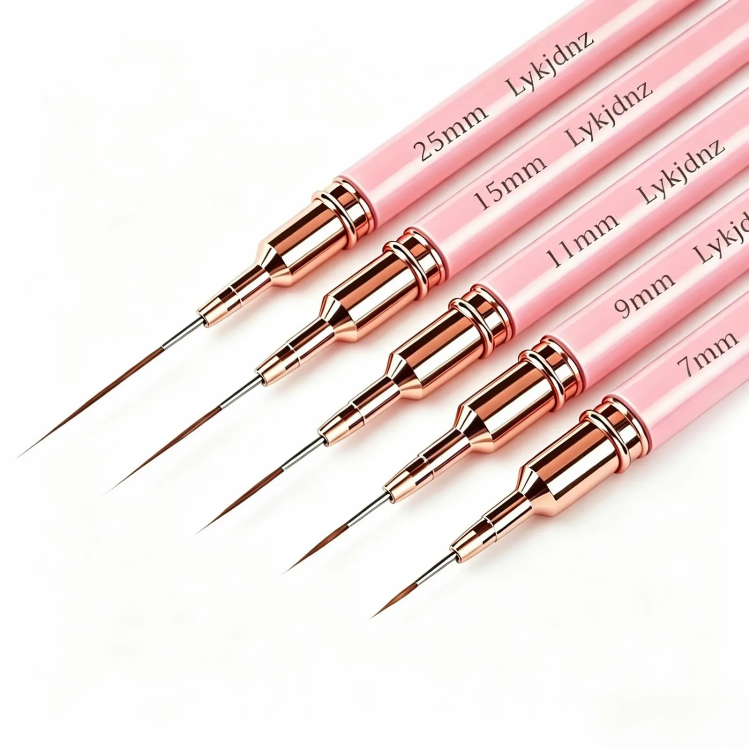 5pcs Nail Art Liner Brushes, Liner Brush For Nails Gel, Painting Art Design Brush Set Nail Dotting Drawing Tool For Long Lines, Thin Details, Fine Drawing Sizes 7/9/11/15/25 mm (Pink)