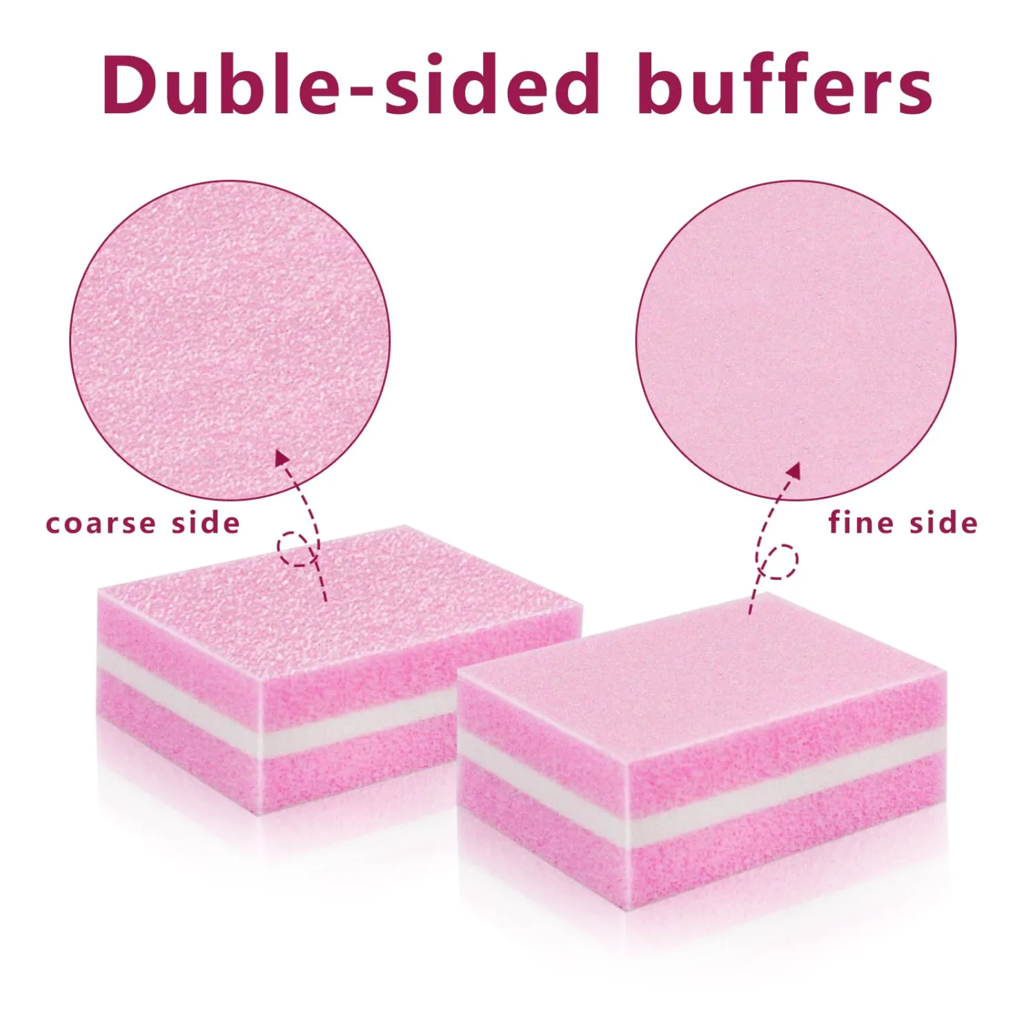 Nail Buffer Block, Dual Grit Sponge Nail File for Nail Sanding, 4 Piece Pink Manicure Tools for Nail Sanding and Manicure, Ideal for Nail Salons and Home Use