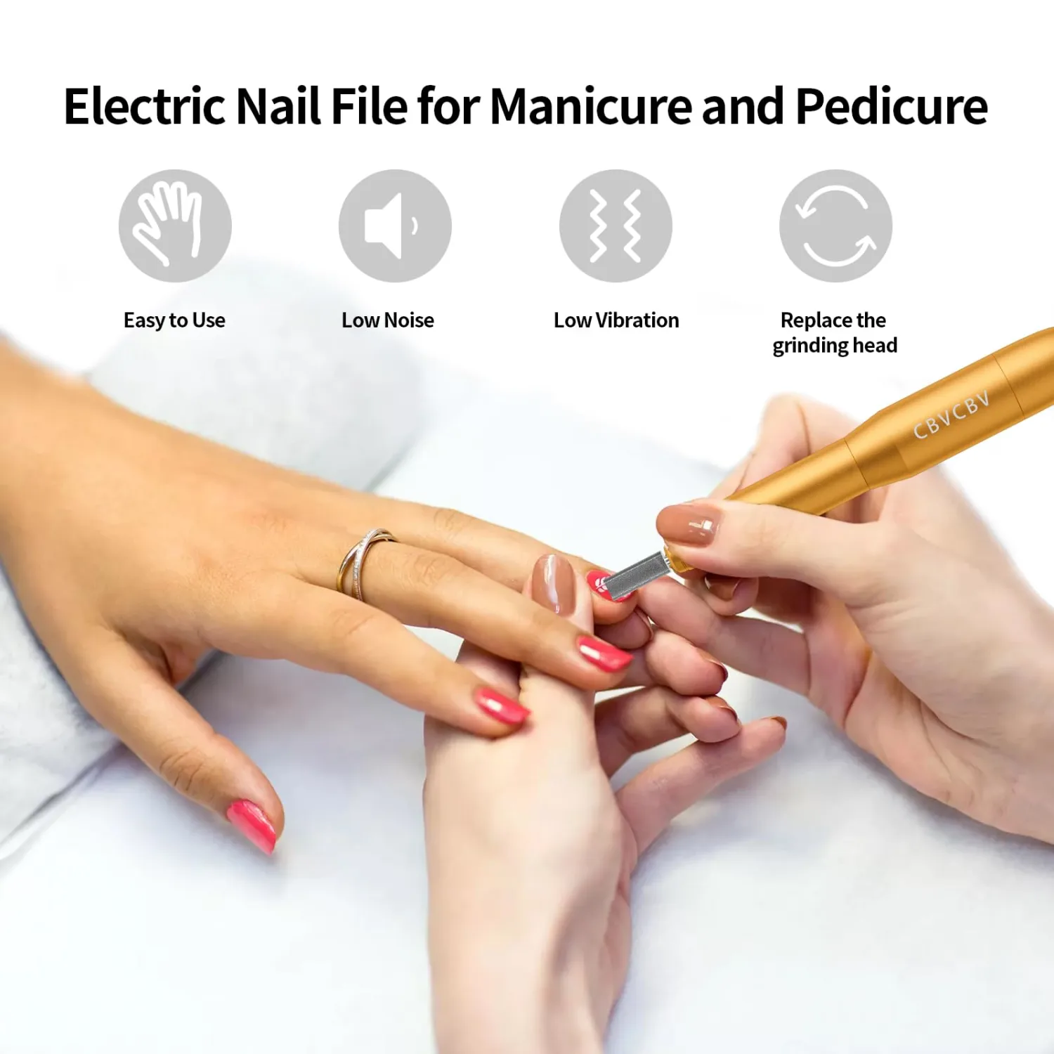 Professional Electric Nail Drill Kit - Variable Speed Control for Acrylic & Gel Nails, Manicure & Pedicure | Includes 6 Grinding Bits, Quiet & Smooth Operation (Gold)