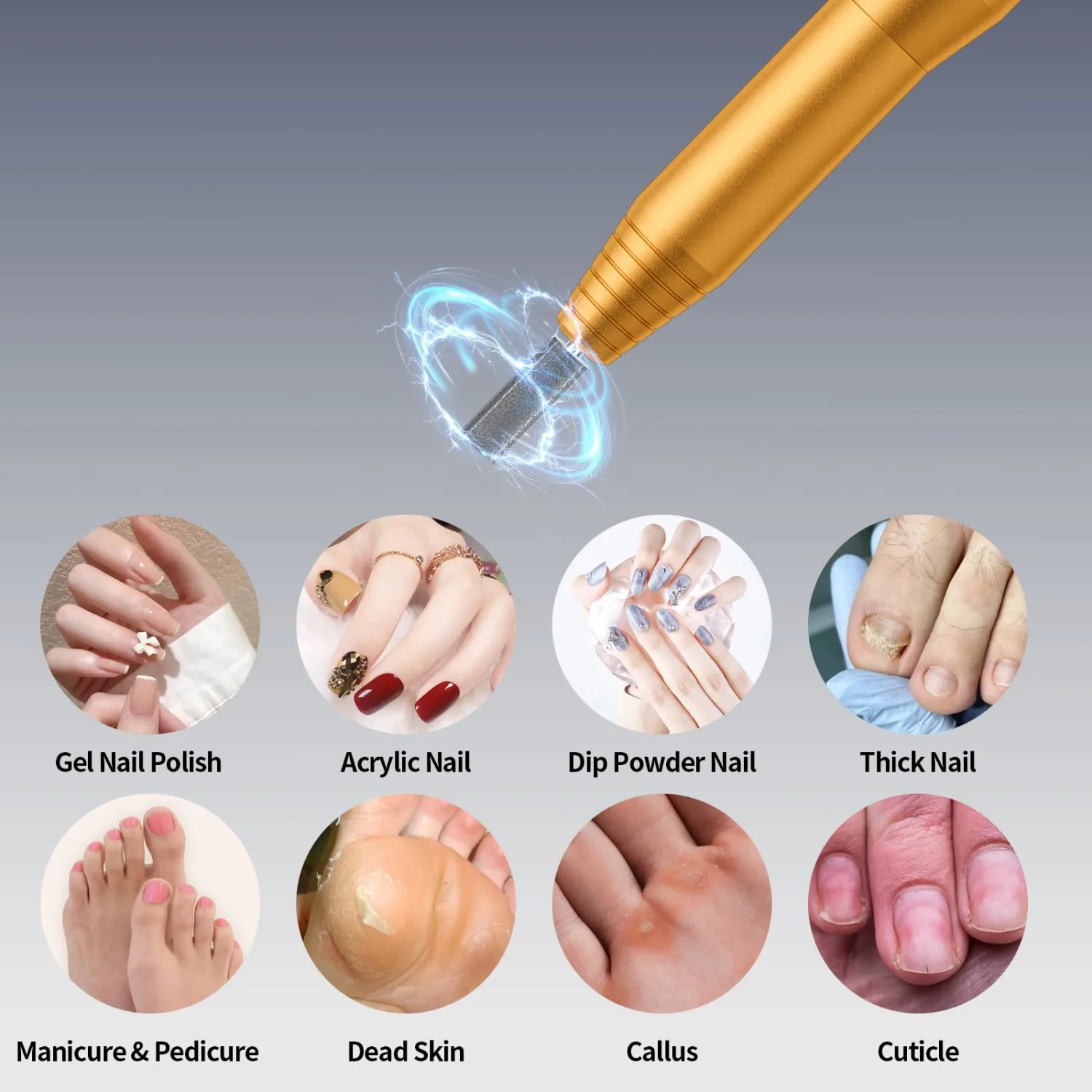 Professional Electric Nail Drill Kit - Variable Speed Control for Acrylic & Gel Nails, Manicure & Pedicure | Includes 6 Grinding Bits, Quiet & Smooth Operation (Gold)