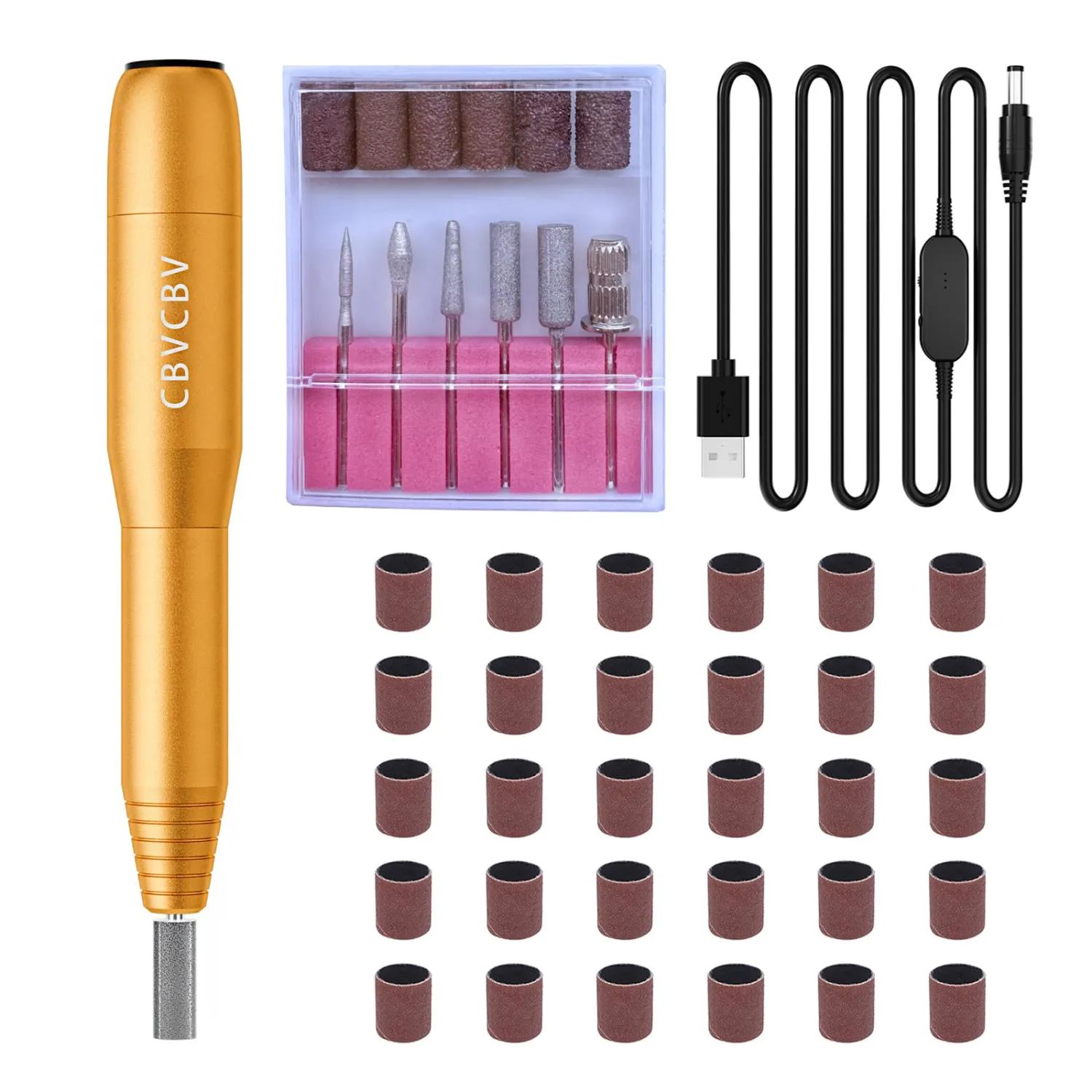 Professional Electric Nail Drill Kit - Variable Speed Control for Acrylic & Gel Nails, Manicure & Pedicure | Includes 6 Grinding Bits, Quiet & Smooth Operation (Gold)