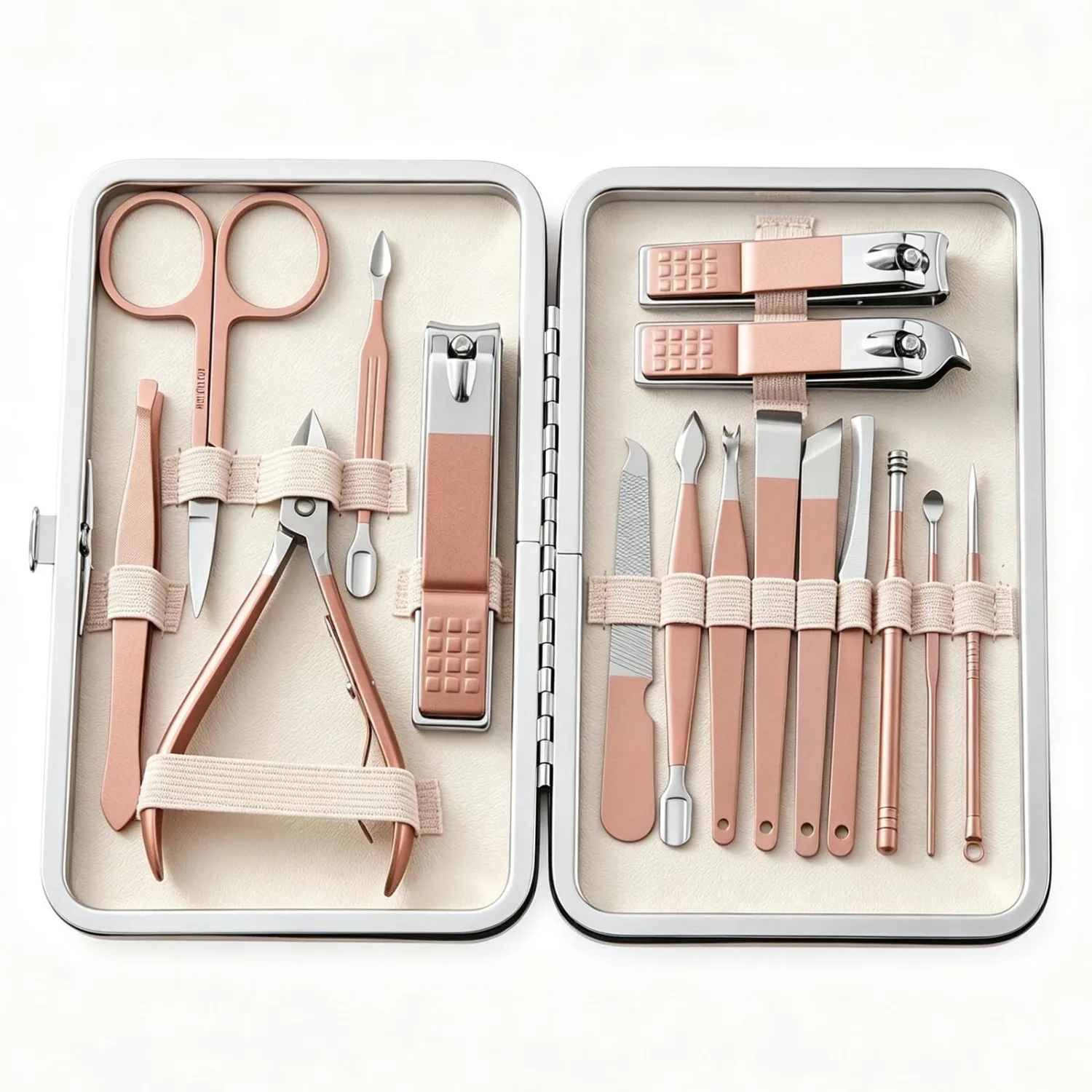 16 in 1 Manicure Pedicure Kit, Professional Nail Clipper Set, Stainless Steel Grooming Kit with Cuticle Tools, Portable Travel Nail Care Kit for Men Women, Pink