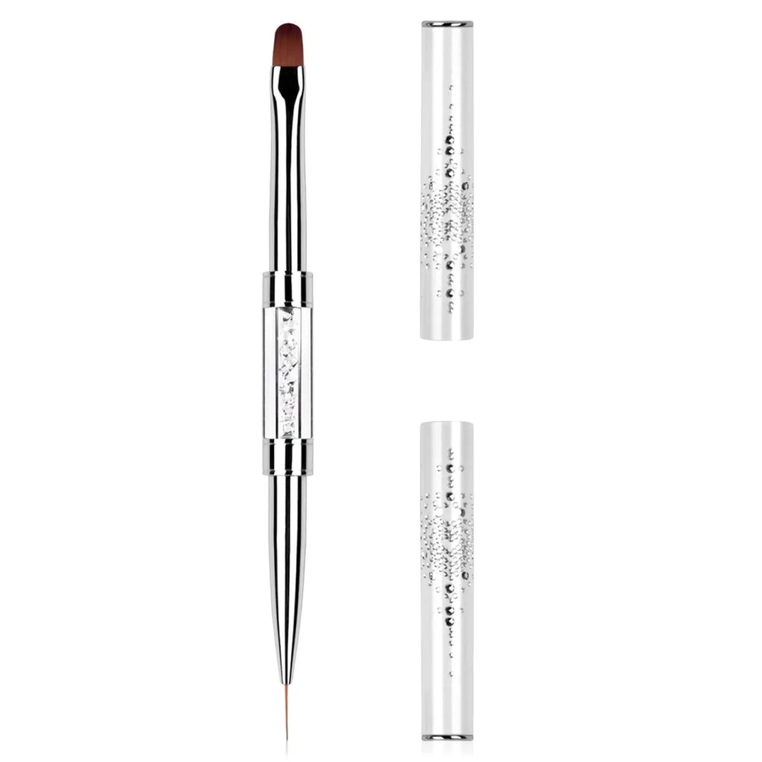 1Pcs Dual Ended Hard Gel Nail Brushes for Builder Gel&Polygel,Salon-Grade Nail Art Design Tools,Nail Brush Professional Nail Art(Rhinestone Handle)