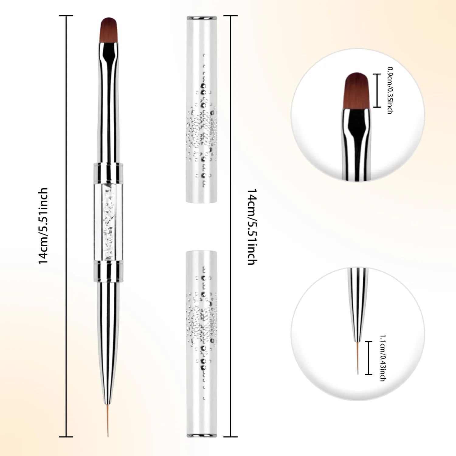 1Pcs Dual Ended Hard Gel Nail Brushes for Builder Gel&Polygel,Salon-Grade Nail Art Design Tools,Nail Brush Professional Nail Art(Rhinestone Handle)