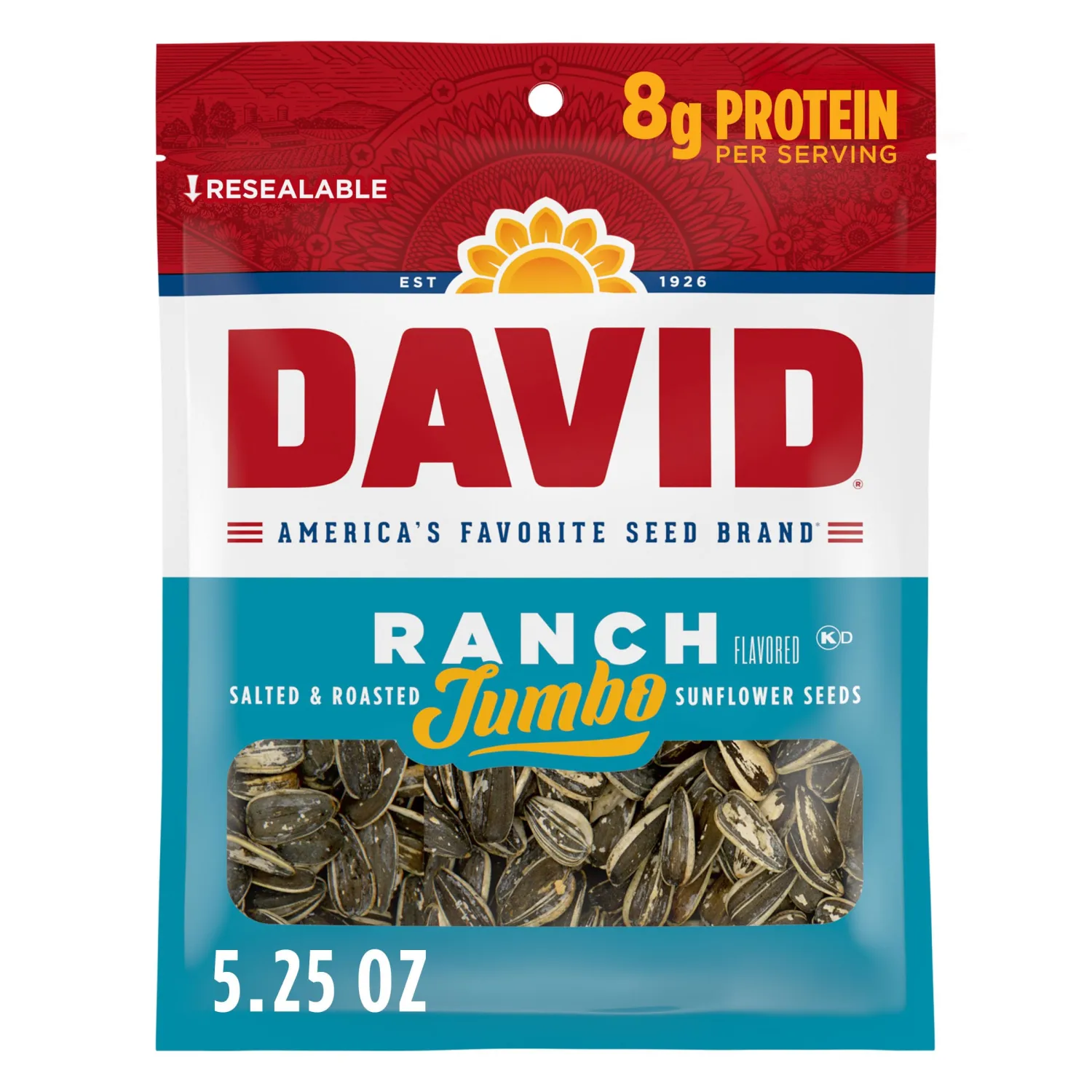 DAVID Jumbo Sunflower Seeds, Ranch Flavor, Father's Day Baseball Snack for Dad, 5.25 oz.