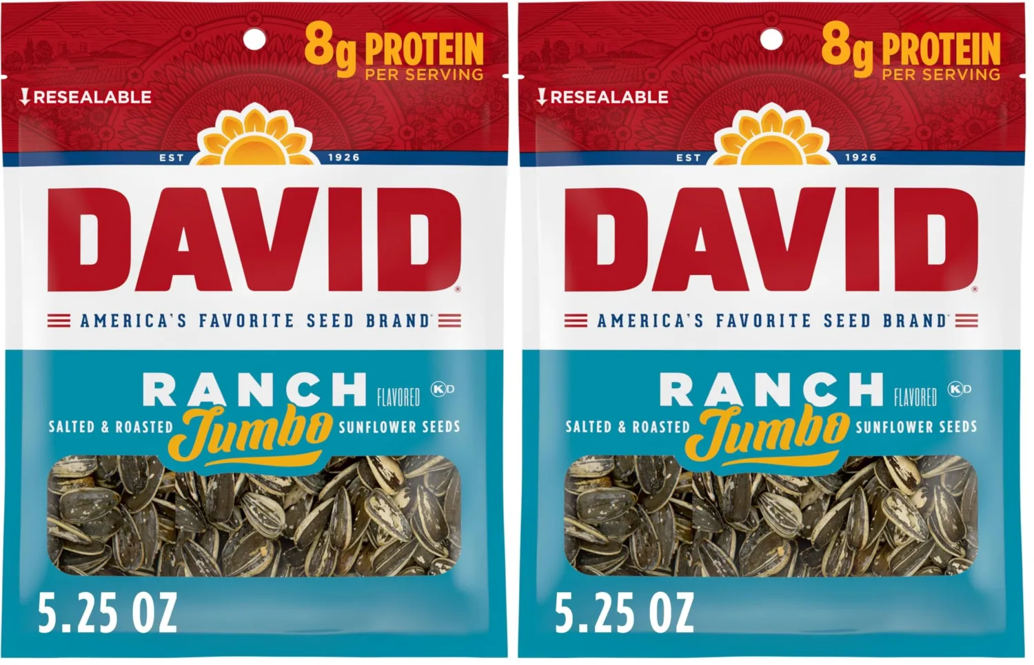 DAVID Jumbo Sunflower Seeds, Ranch Flavor, 5.25 oz. (Pack of 2)
