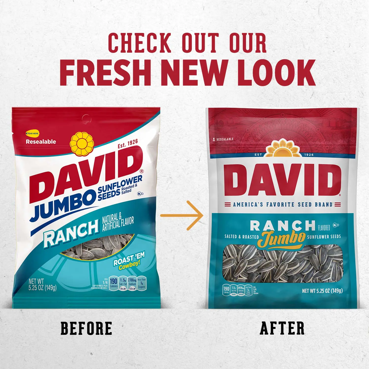 DAVID Jumbo Sunflower Seeds, Ranch Flavor, 5.25 oz. (Pack of 2)