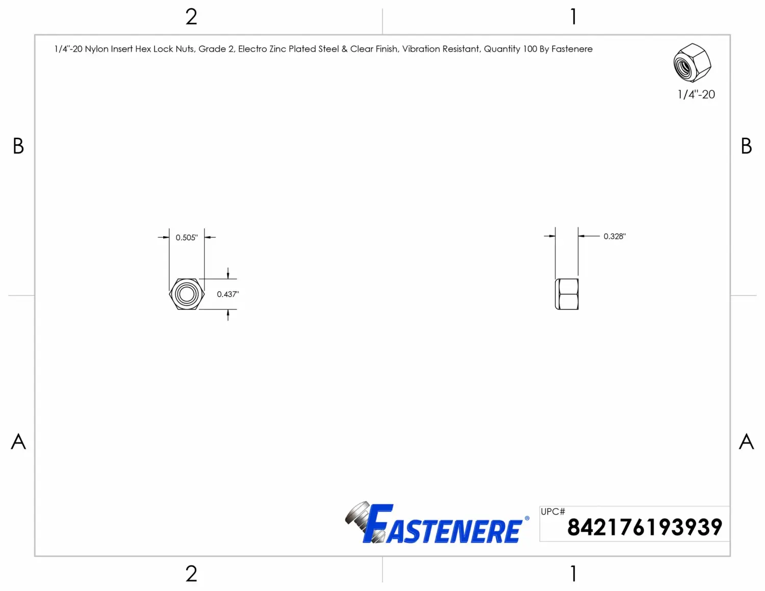 Fastenere Nylon Insert Hex Lock Nuts - 1/4"-20 Stainless Steel 18-8, Plain Finish, Corrosion-Resistant, Durable Hardware Nuts for Secure Fastening, Locking Nut, (100-Pack)