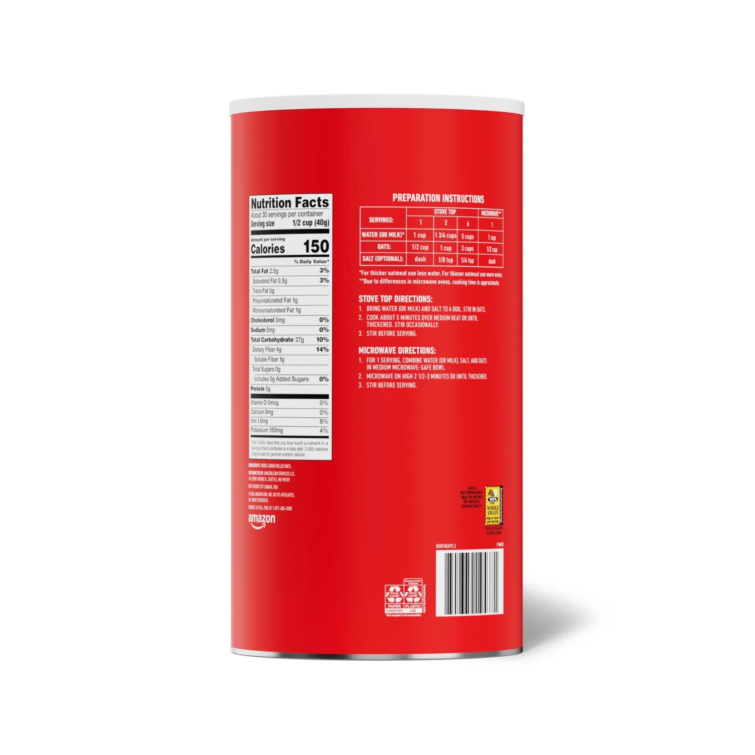 Amazon Saver, Whole Grain Old Fashioned Oats, 2.6 Lb