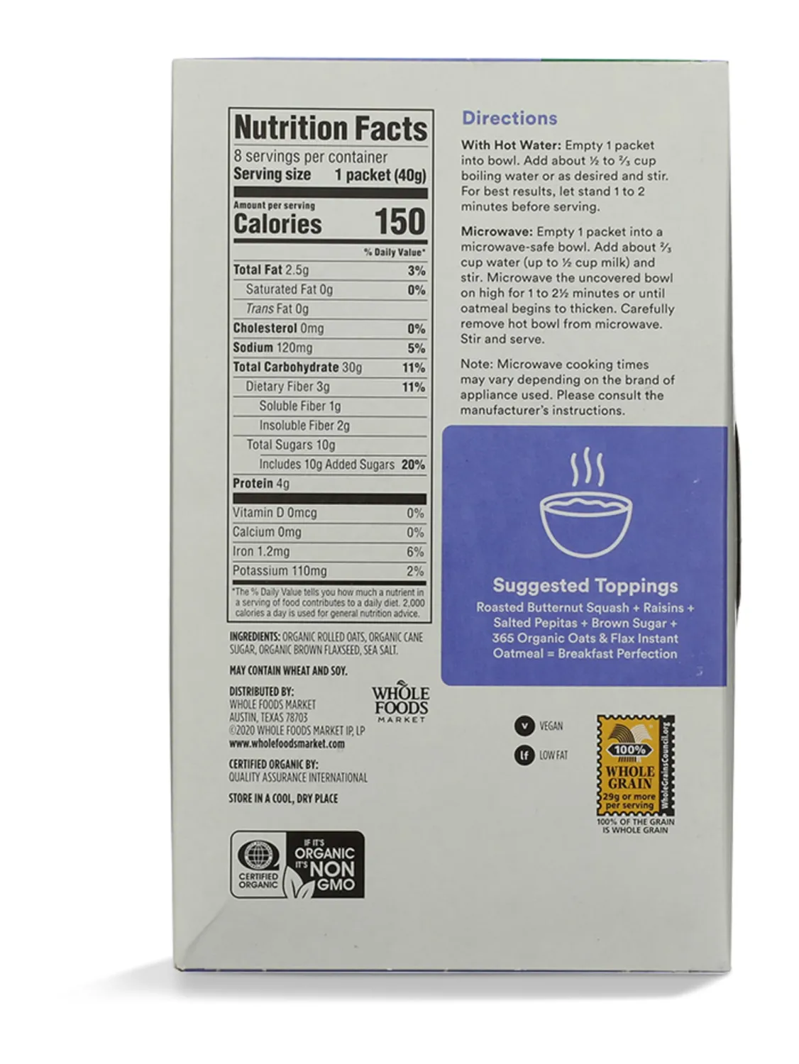 365 by Whole Foods Market, Organic Instant Oats and Flax 8 Pack, 11.3 OZ