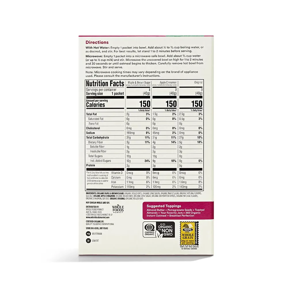 365 by Whole Foods Market, Organic Variety Pack Instant Oatmeal, 11.3 Ounce