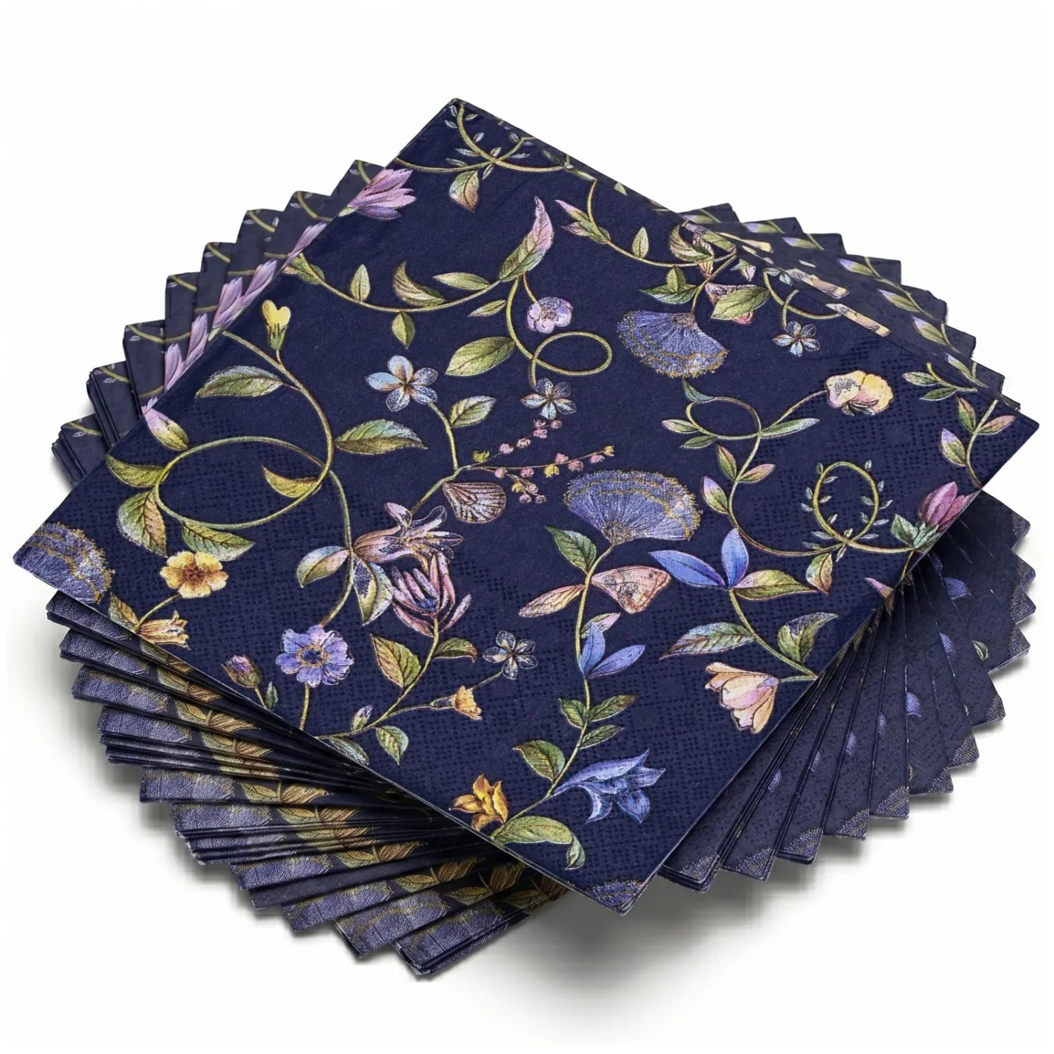 Party Paper Napkins, 50 Sheets Decorative Floral Luncheon Napkins for Birthdays, Events, Decoupage, Navy Nightshade, 3-Ply, 6.5 x 6.5 Inches