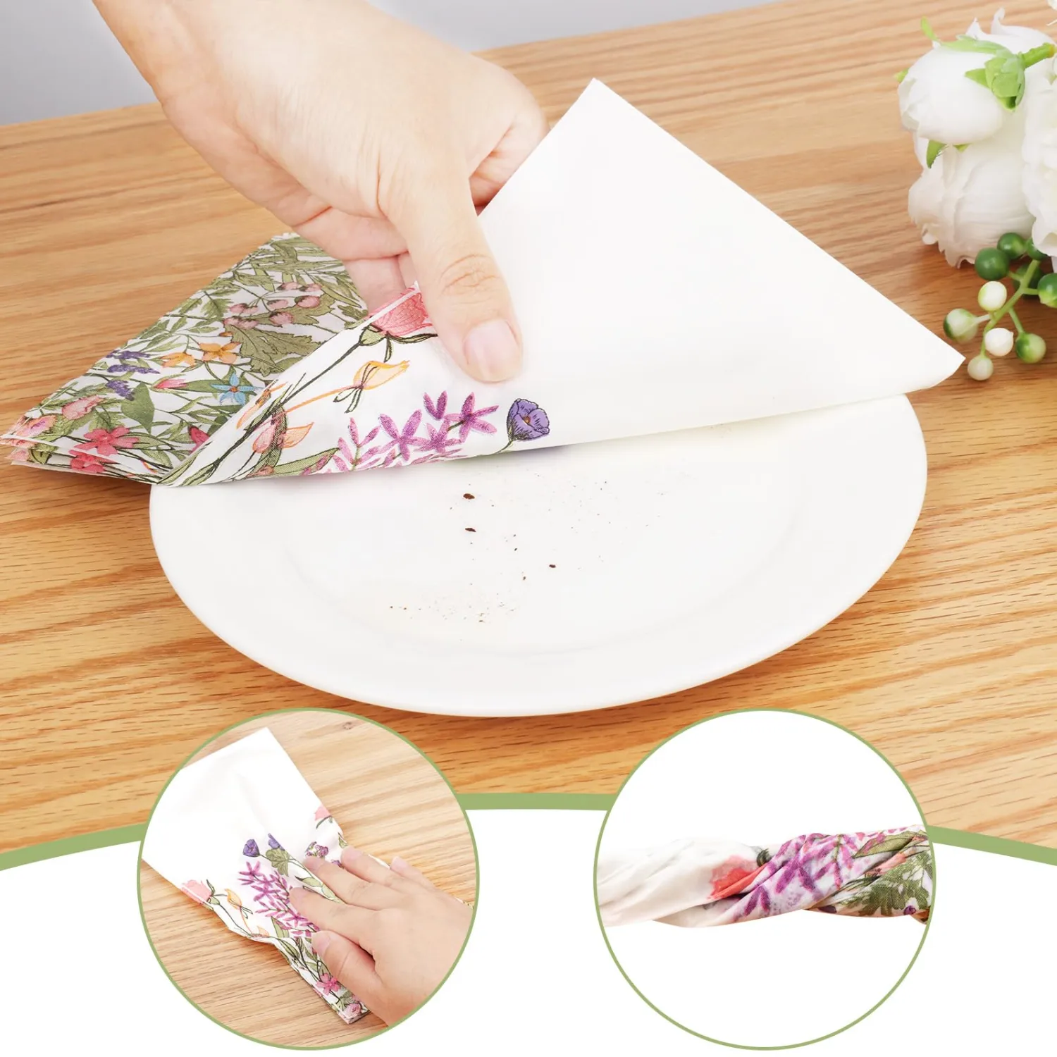 60 Pcs Floral Napkins Disposable Flower Paper Napkins Wildflower Theme Party Supplies Hand Towels Decorative Paper Guest for Bathroom Home Dinner Wedding Baby Shower Birthday Party Supplies