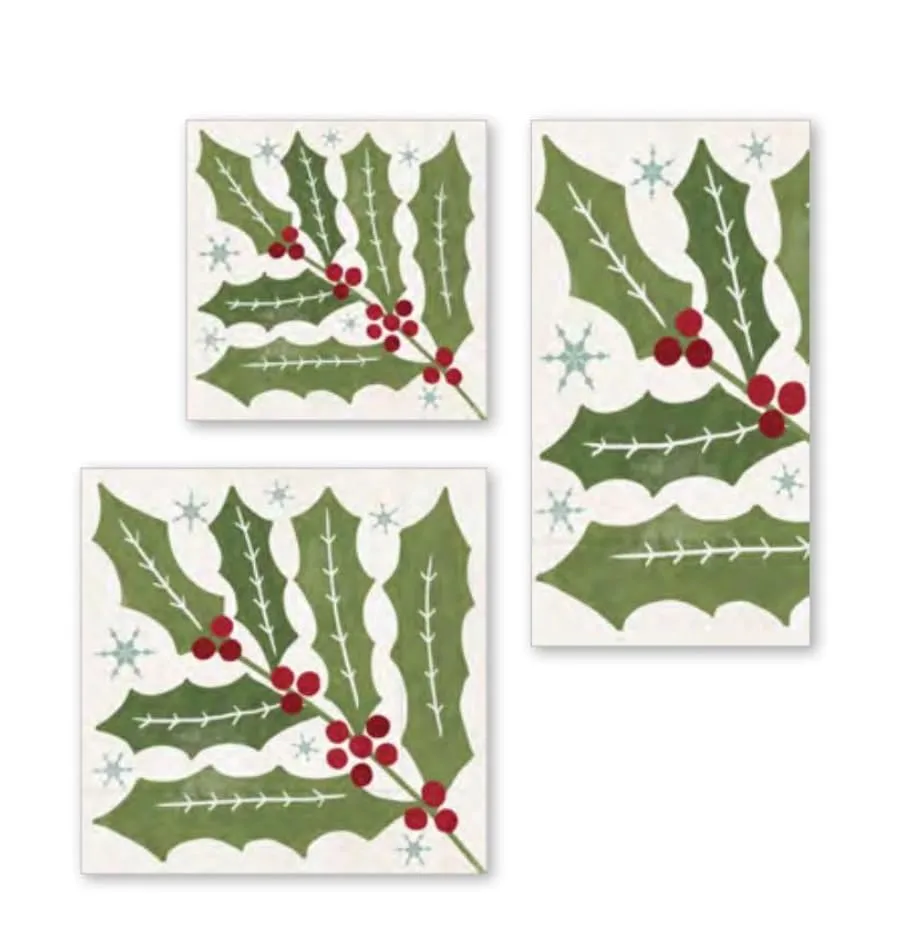 IHR Ideal Home Range Party Napkins Disposable 3-Ply Paper Lunch Napkin Pack, 6.5" x 6.5", Winter Berry Holly, 20-Count