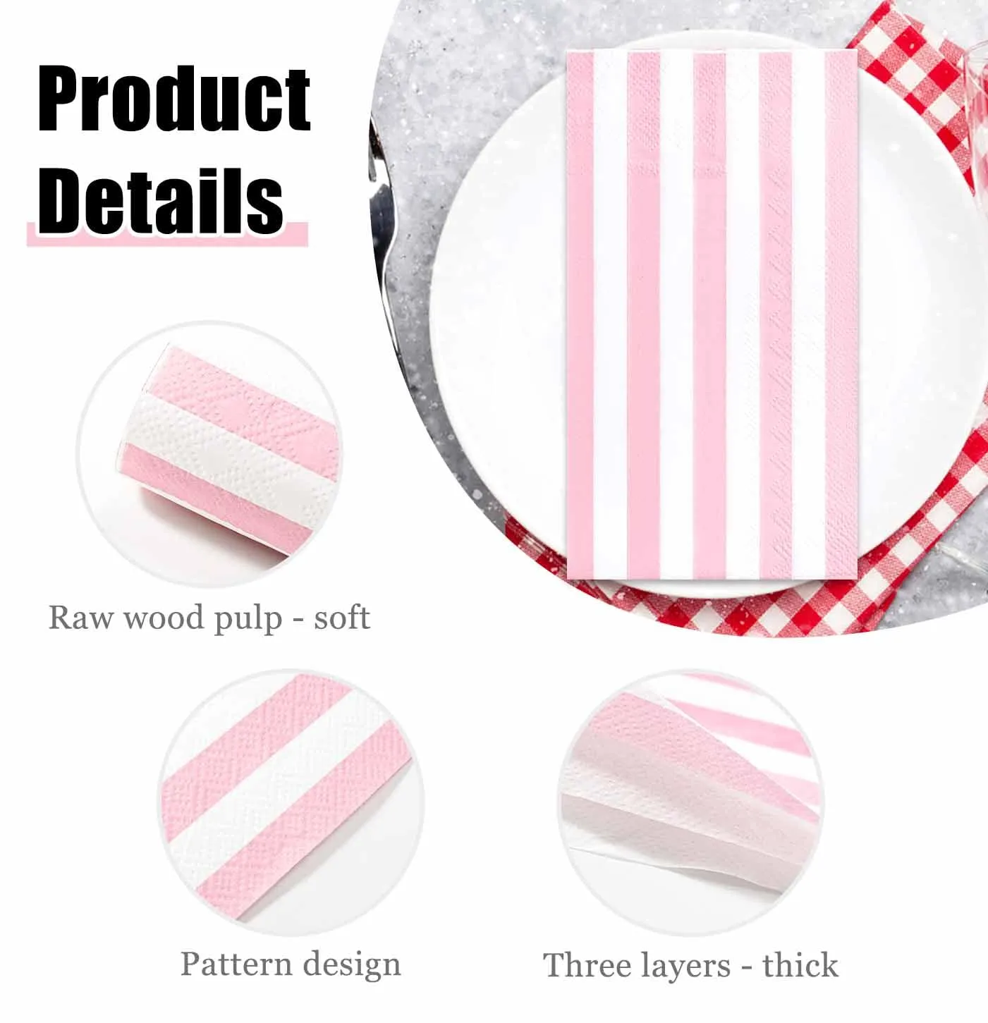 HEIPINIUYE 50 Pieces 3-ply Striped Paper Napkins Light Pink and White Guest Towels Disposable Hand Towels for Bathroom Wedding Birthday Baby Shower Dinner Napkins Disposable