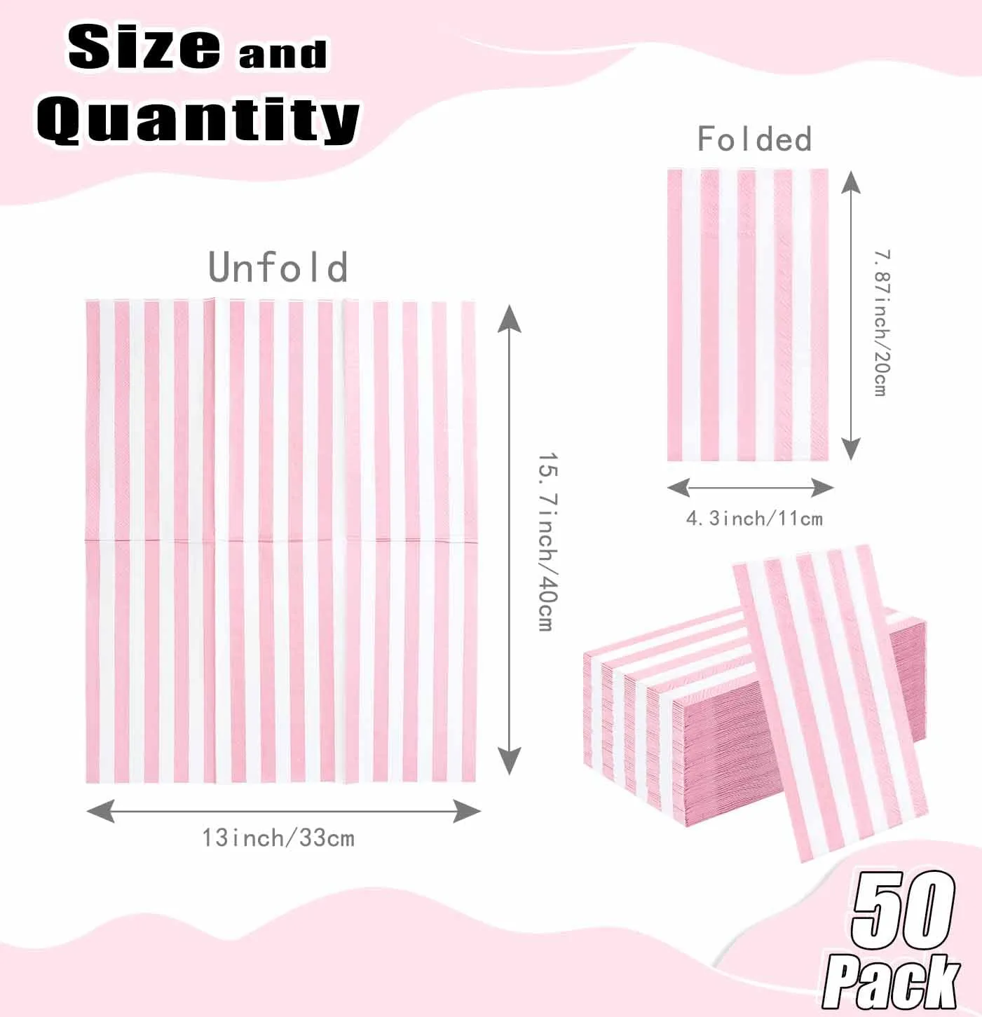 HEIPINIUYE 50 Pieces 3-ply Striped Paper Napkins Light Pink and White Guest Towels Disposable Hand Towels for Bathroom Wedding Birthday Baby Shower Dinner Napkins Disposable