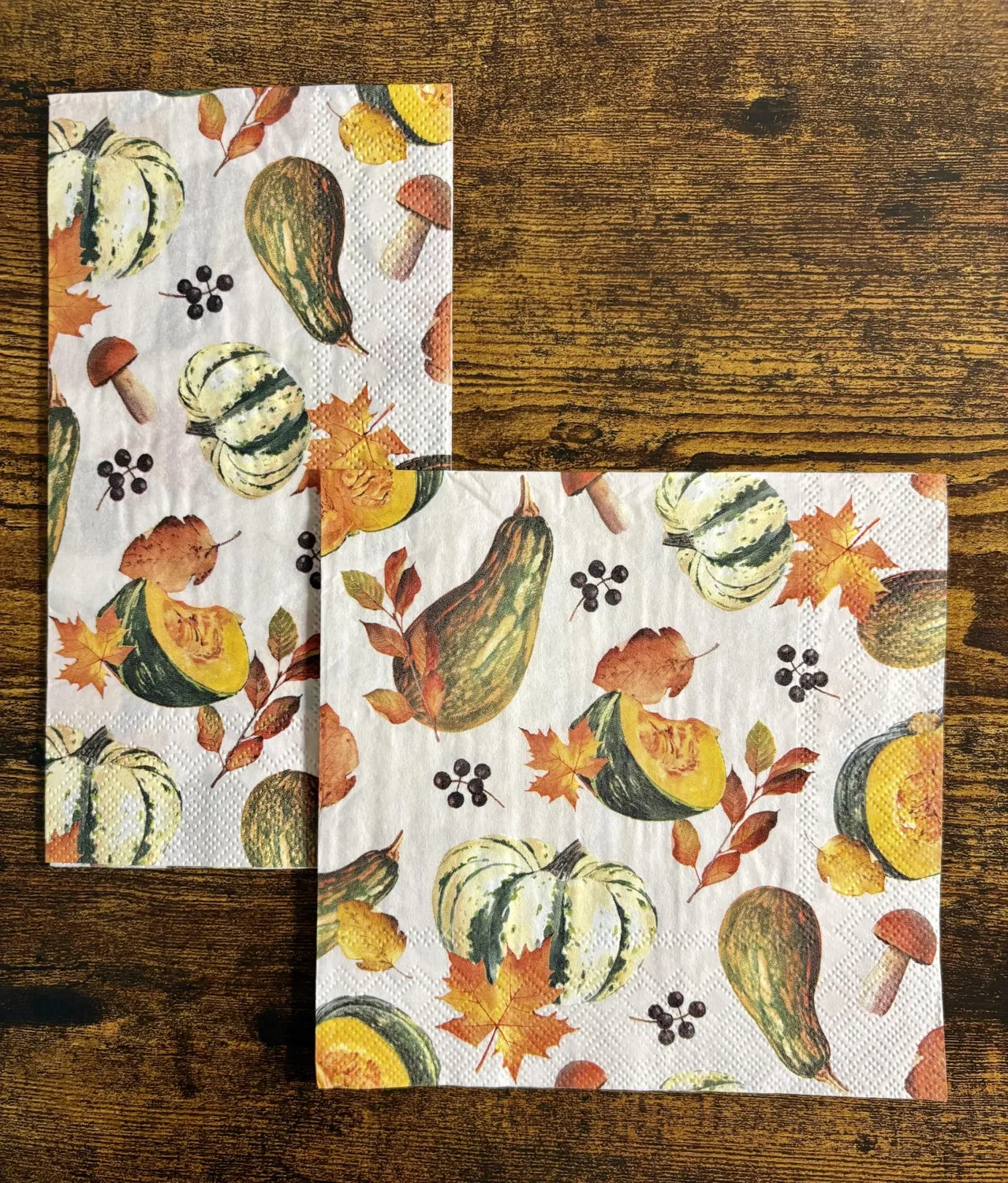 IHR Ideal Home Range Dinner Napkins Disposable 3-Ply Paper Hand Towels, 8.25" x 4.5", Fall Harvest (Cream), 16-Count