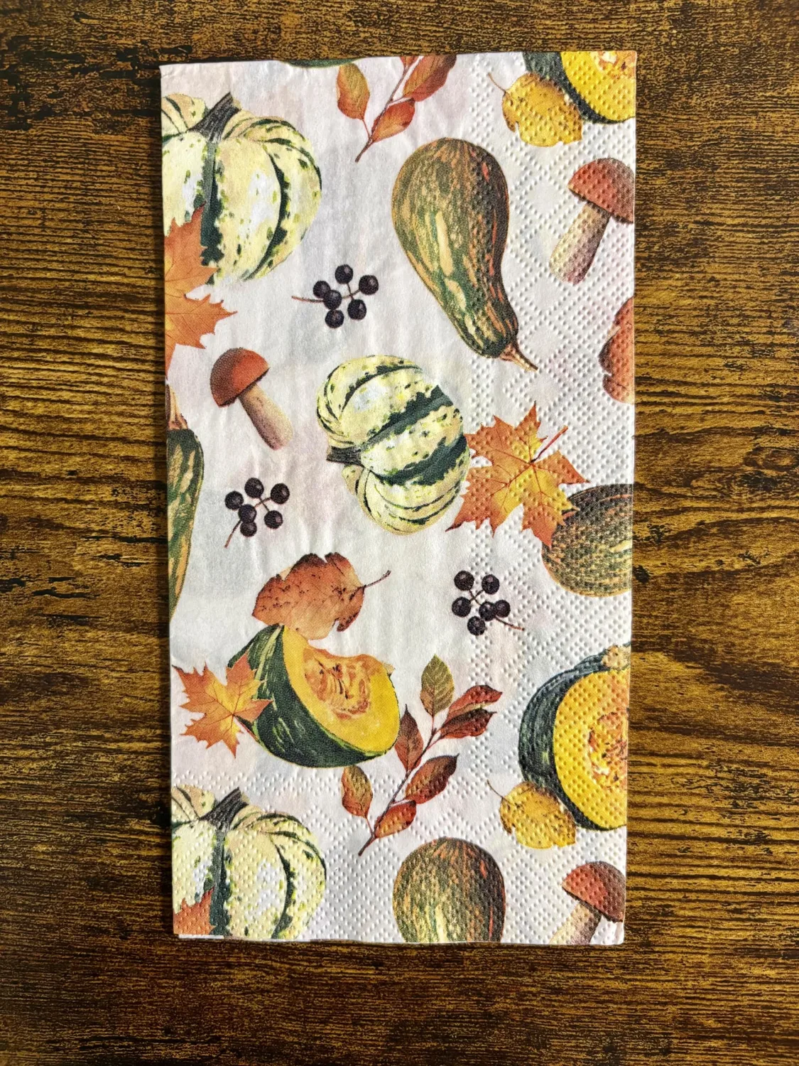 IHR Ideal Home Range Dinner Napkins Disposable 3-Ply Paper Hand Towels, 8.25" x 4.5", Fall Harvest (Cream), 16-Count
