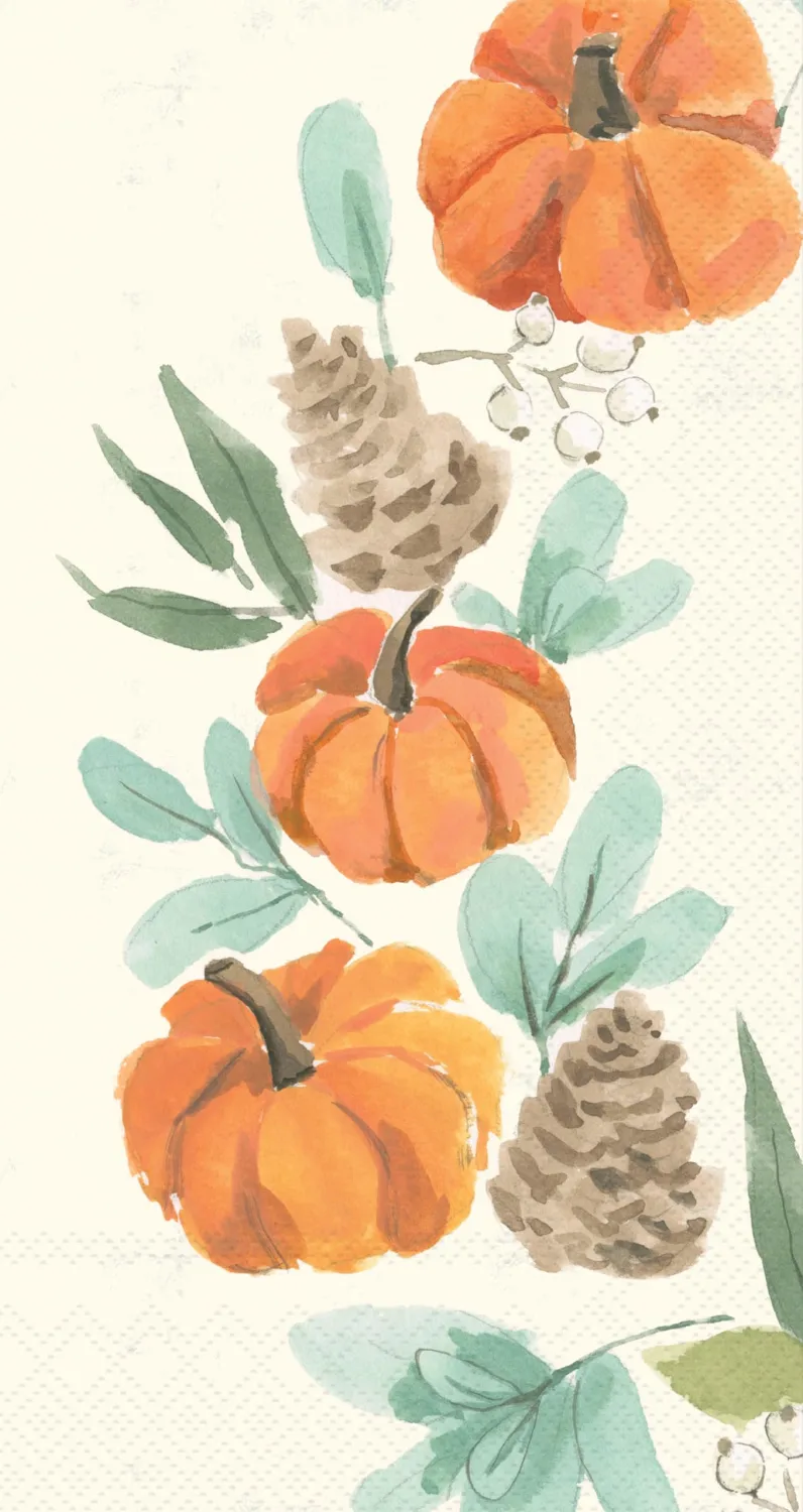 IHR Ideal Home Range Dinner Napkins Disposable 3-Ply Paper Hand Towels, 8.25" x 4.5", Harvest Pumpkin Wreath, 16-Count