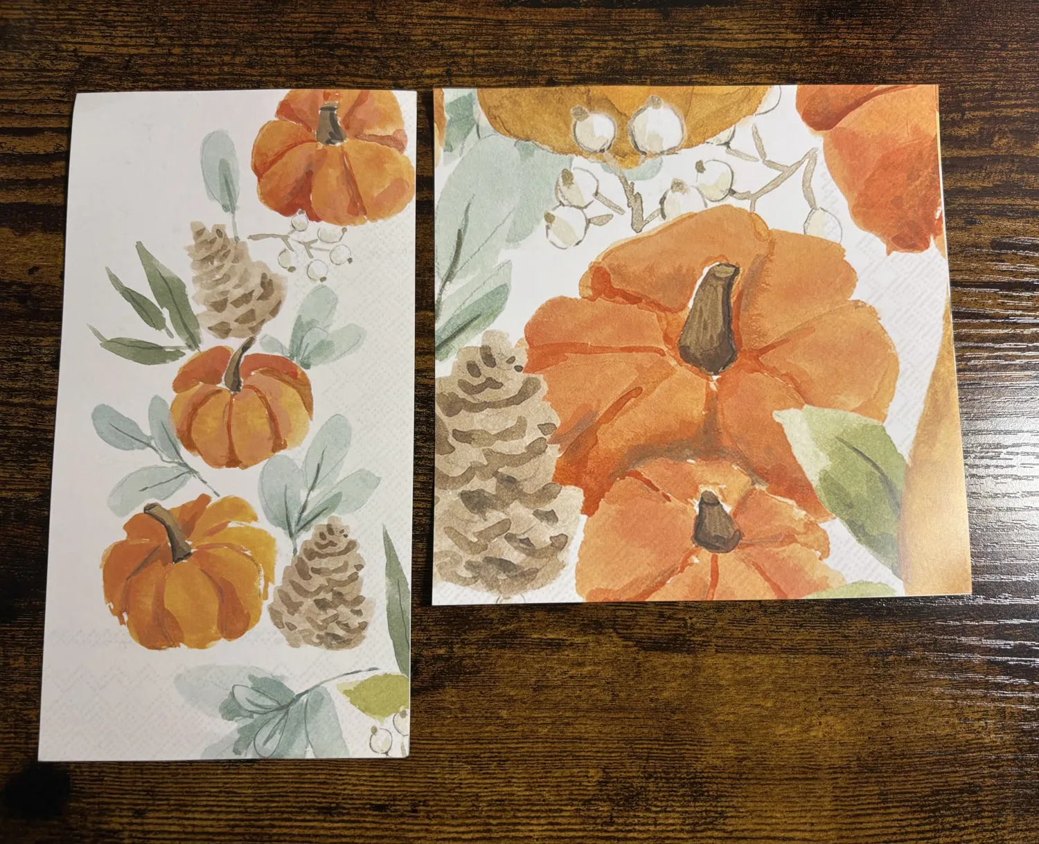 IHR Ideal Home Range Dinner Napkins Disposable 3-Ply Paper Hand Towels, 8.25" x 4.5", Harvest Pumpkin Wreath, 16-Count