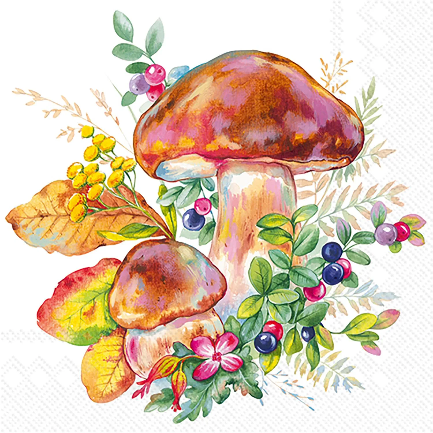 IHR Ideal Home Range Party Napkins Disposable 3-Ply Paper Lunch Napkin Pack, 6.5" x 6.5", Mushroom Season, 20-Count
