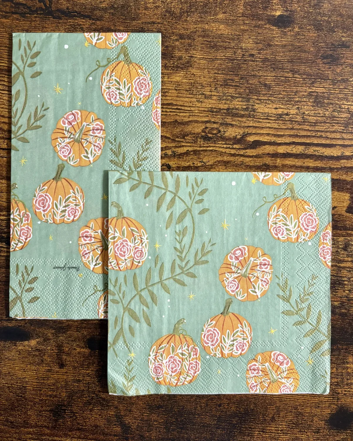 IHR Ideal Home Range Party Napkins Disposable 3-Ply Paper Lunch Napkin Pack, 6.5" x 6.5", Pumpkins with Roses, 20-Count
